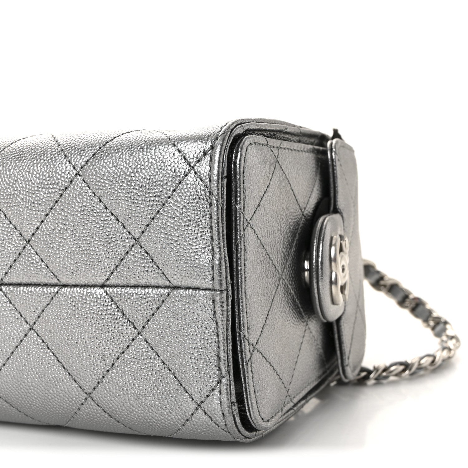 Metallic Caviar Quilted Mini Chanel 25 Handbag Silver