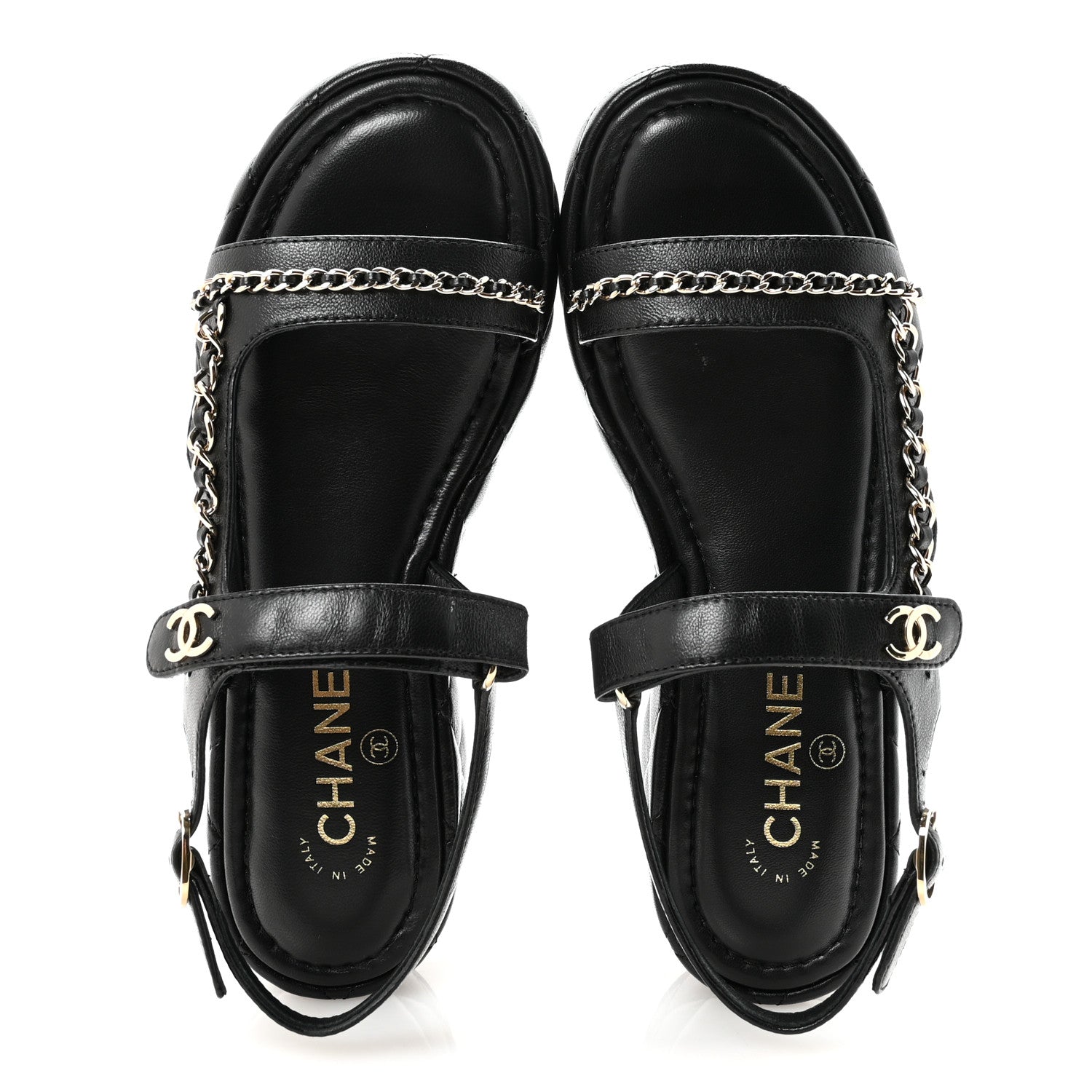 Lambskin Quilted Chain CC Platform Sandals 38.5 Black