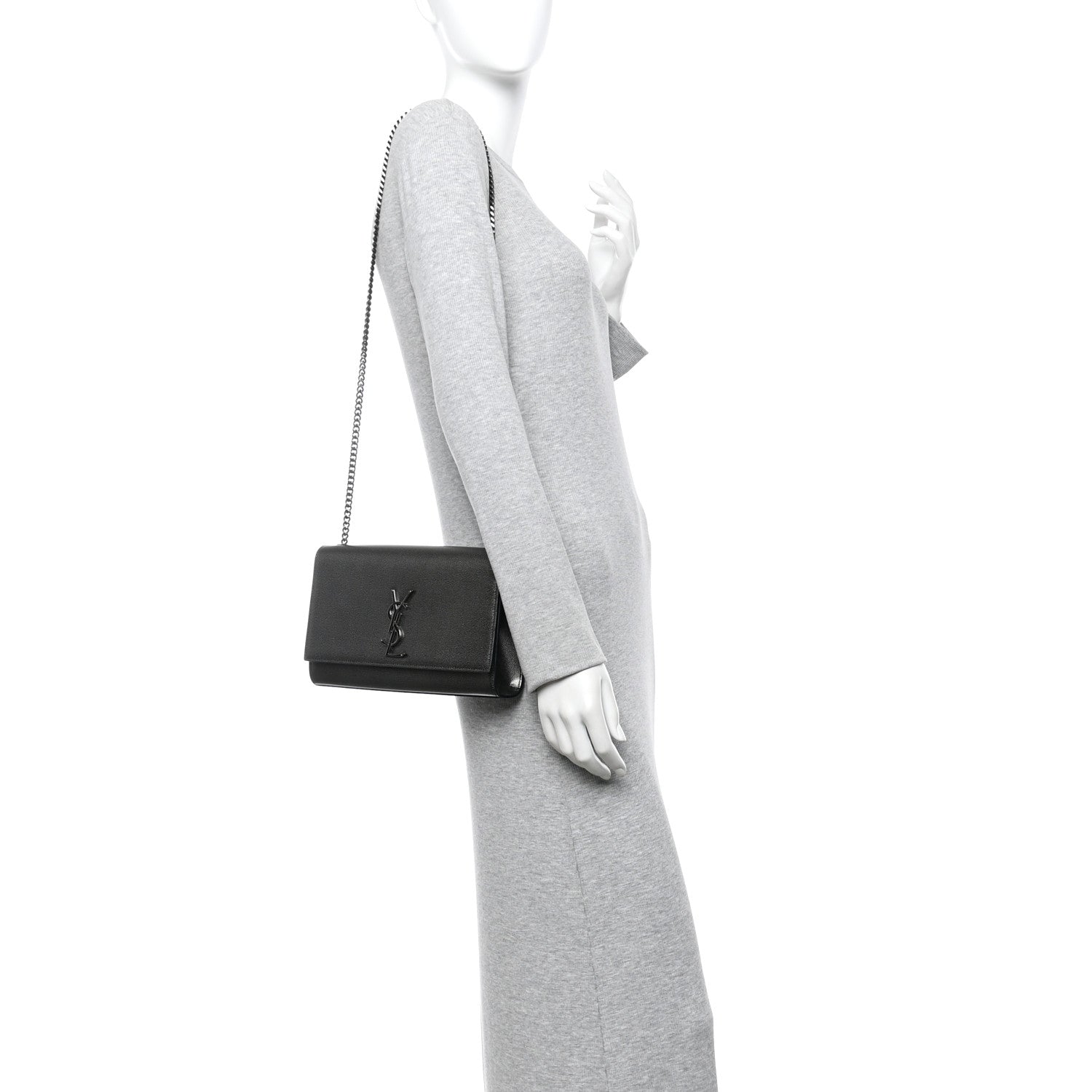 Metallic Grain De Poudre Medium Classic Monogram Kate Satchel Dark Lead