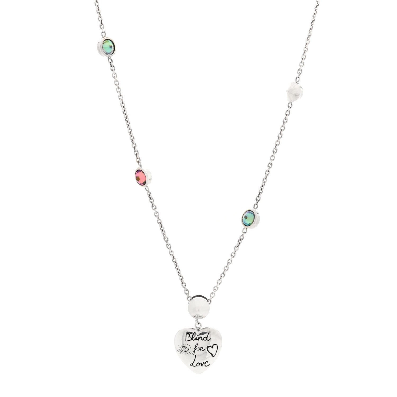 Sterling Silver Cubic Zirconia Blind For Love Pendant Necklace Pink Blue