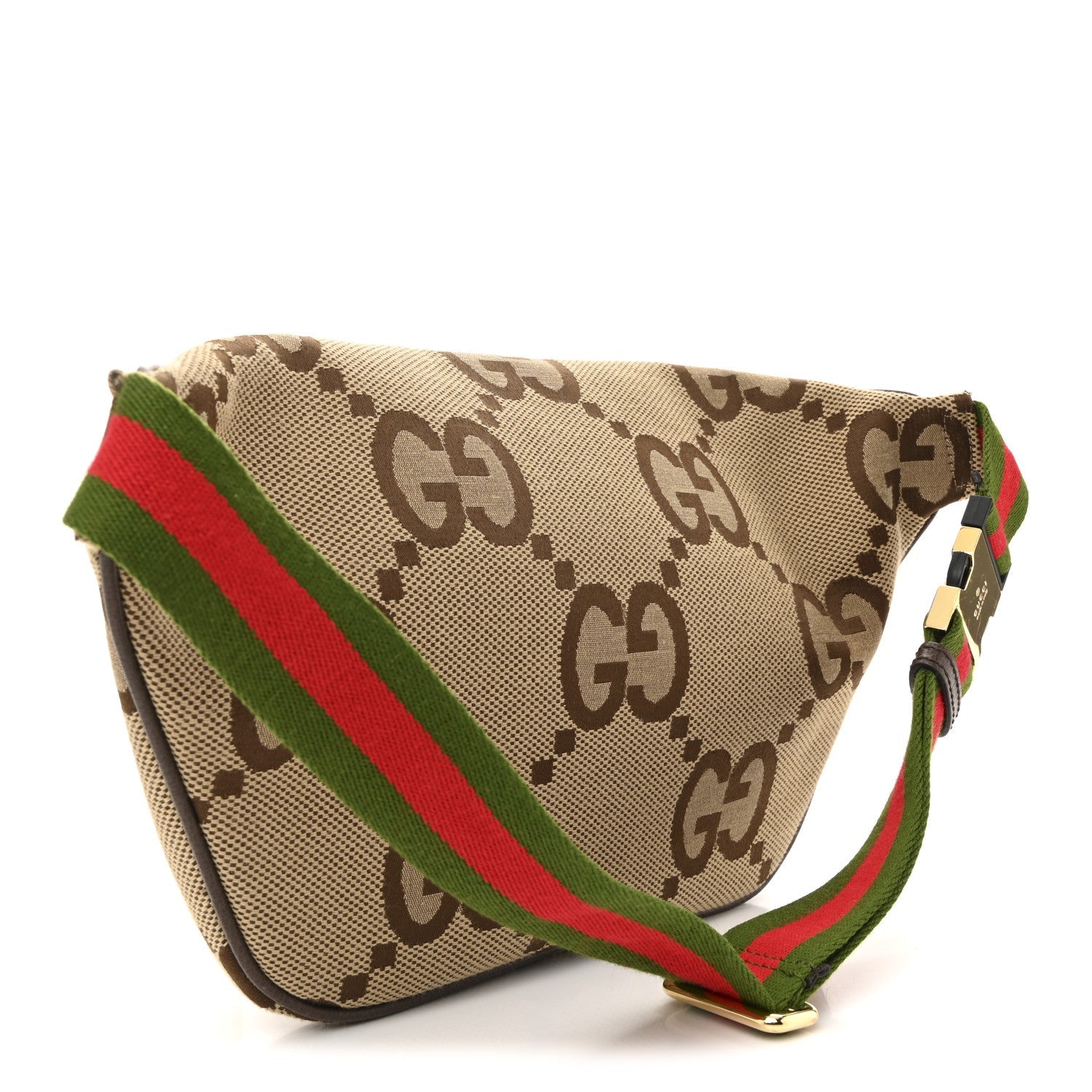 Monogram Jumbo GG Textured Dollar Calfskin Web Belt Bag Camel Ebony New Acero