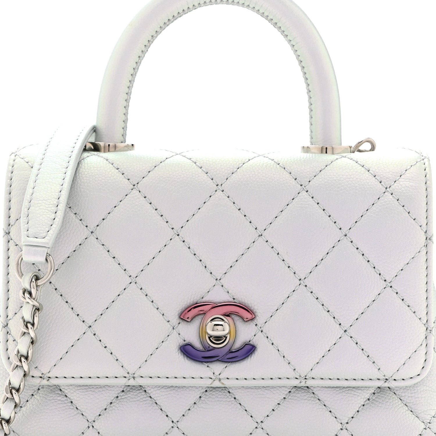 Iridescent Caviar Quilted Extra Mini Coco Handle Flap Light Blue
