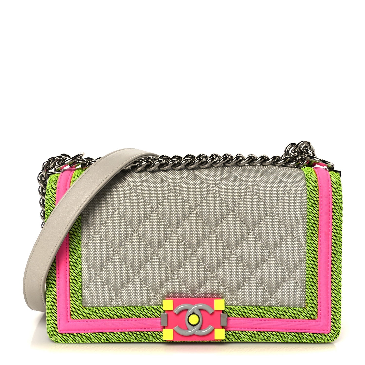 Canvas Quilted Medium Fluo Boy Flap Dark Grey Fuchsia Green