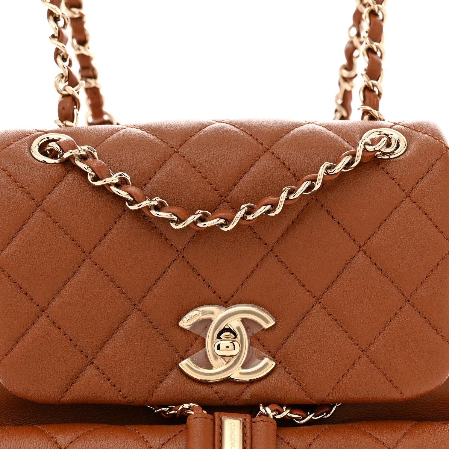 Calfskin Quilted Medium Duma Pockets Drawstring Backpack Light Brown