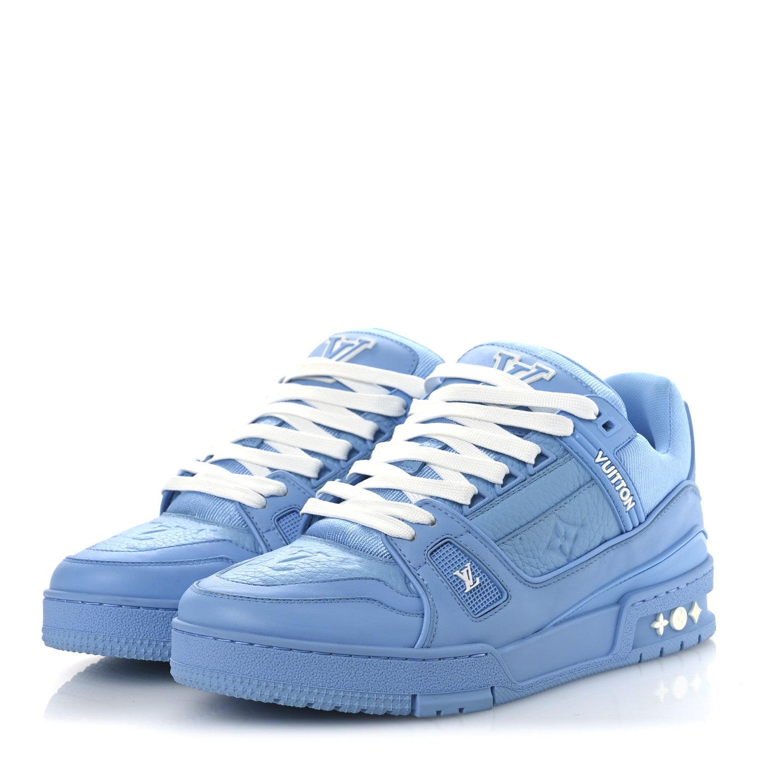 Calfskin Embossed Monogram Mens LV Trainer Sneakers 6 Blue