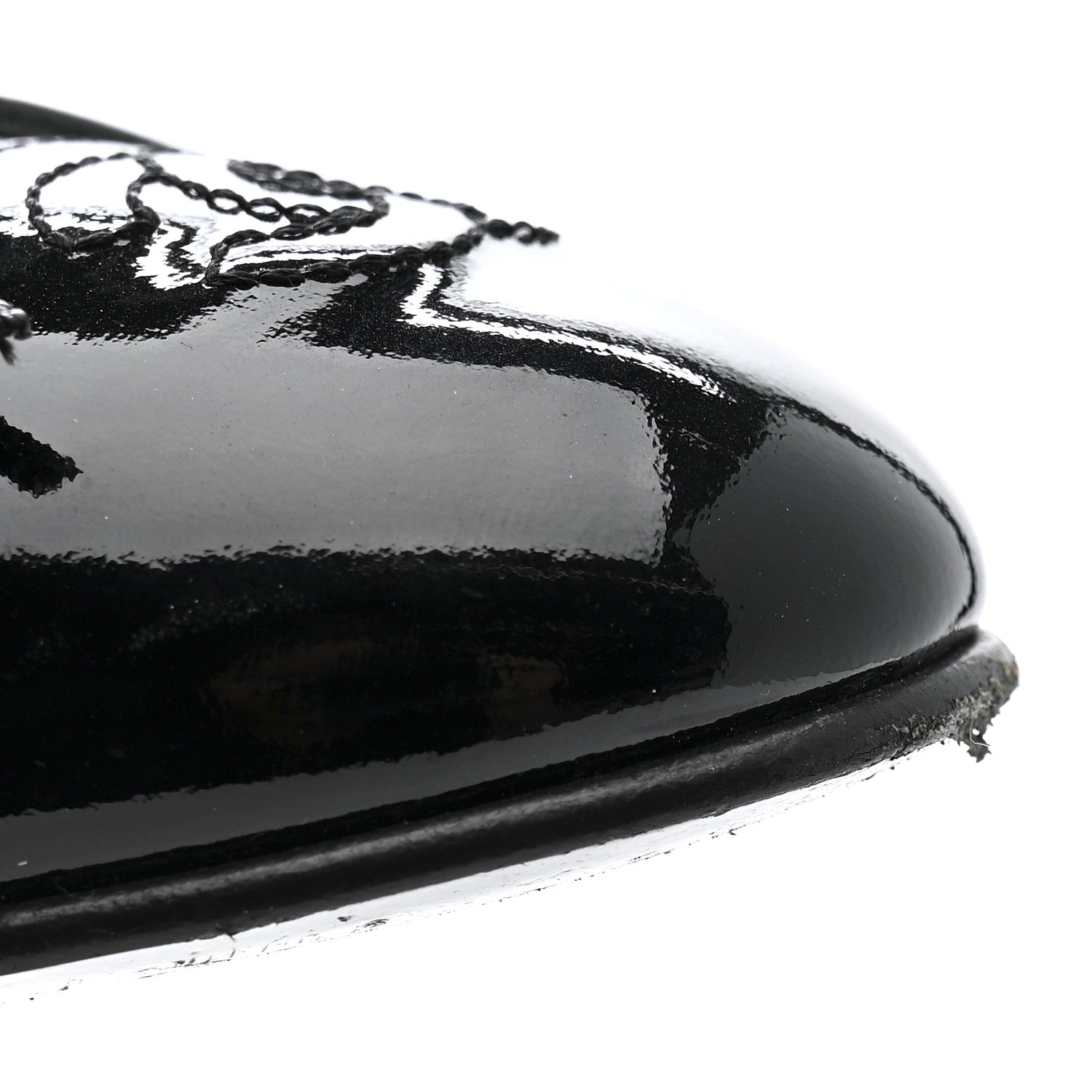 Lambskin Patent Cap Toe Ballerina Flats 39.5 Black