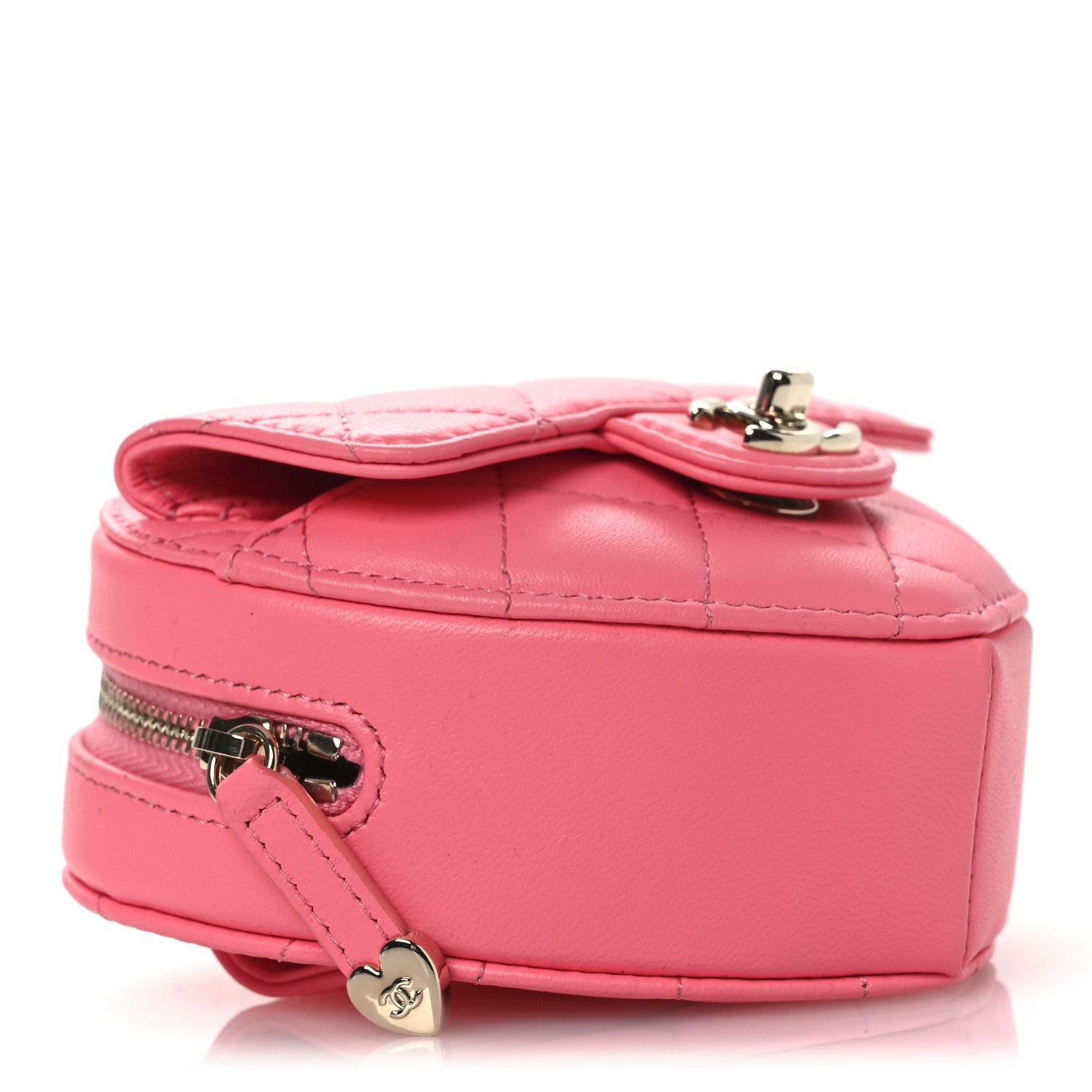 Lambskin Quilted CC In Love Heart Waist Belt Bag With Chain Pink