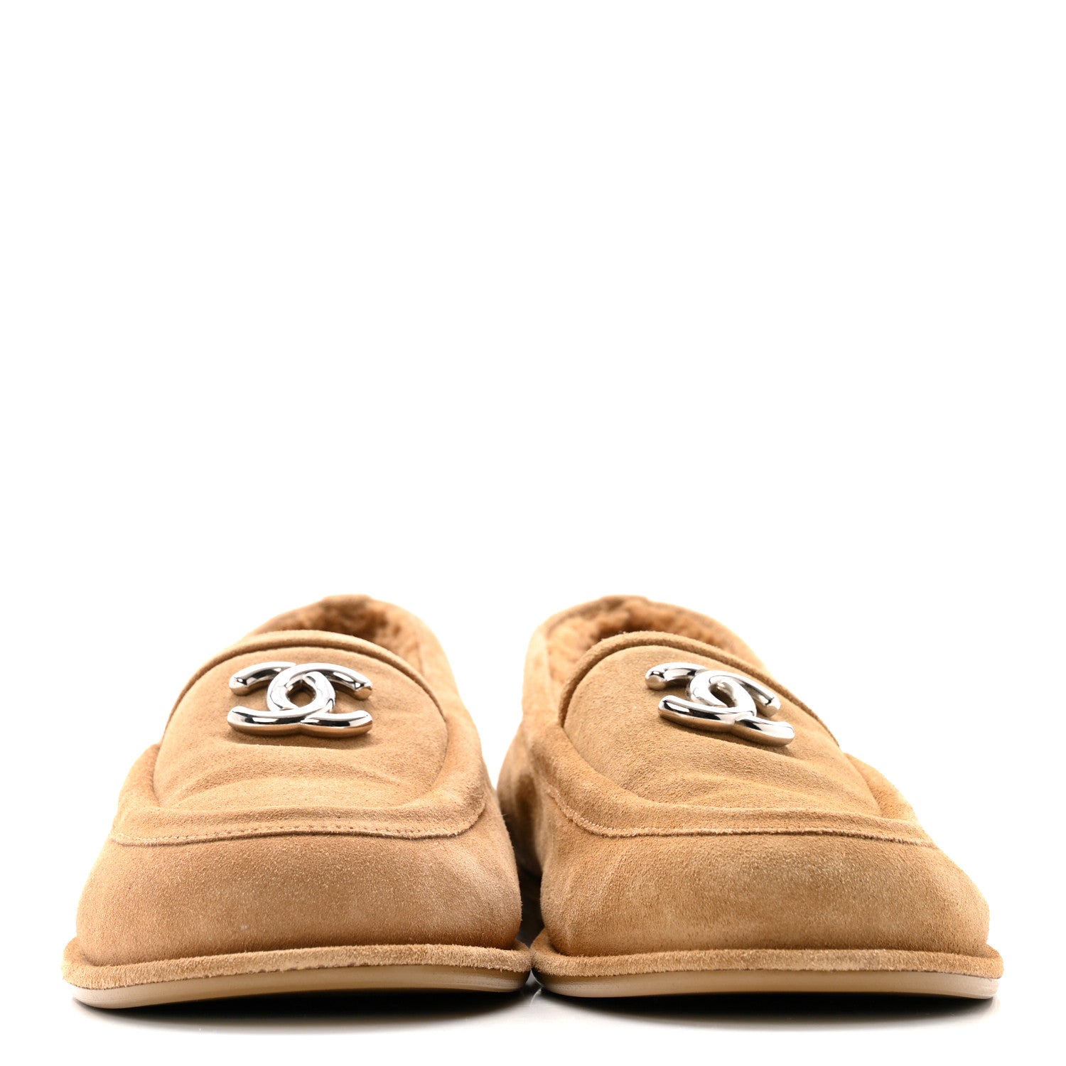 Suede Calfskin CC Loafers 38.5 Dark Beige