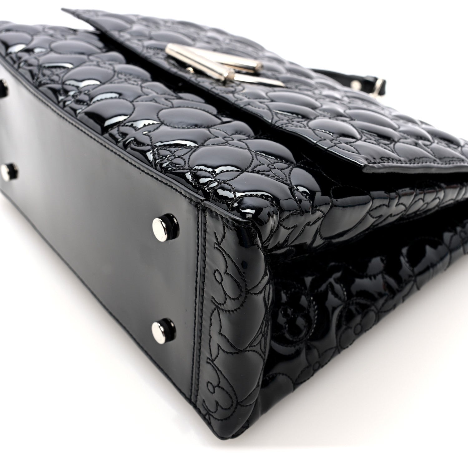 Vernis Flower Quilted Twist Shoulder Bag GM Black