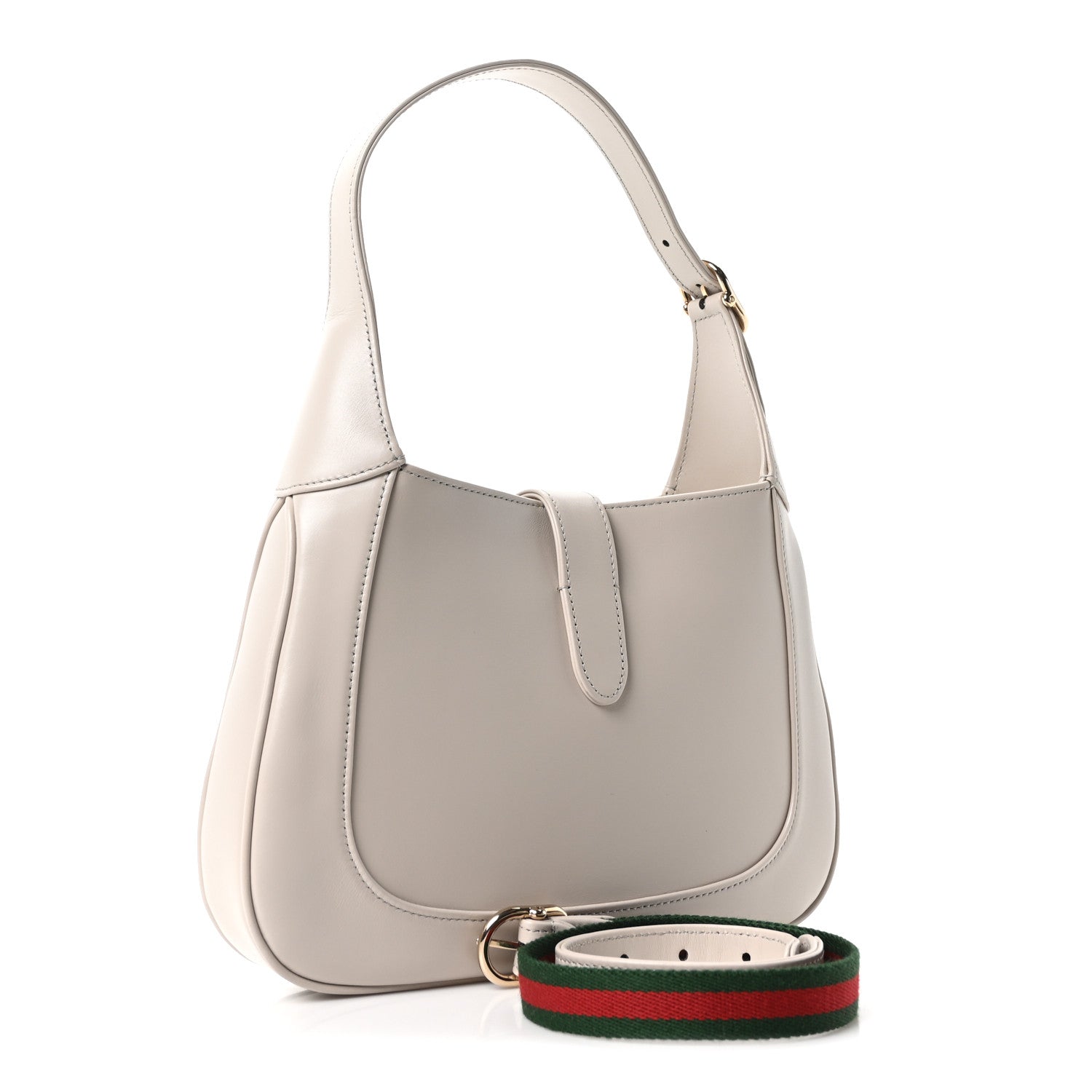Ancora Calfskin Web Small Jackie Shoulder Bag Light Grey
