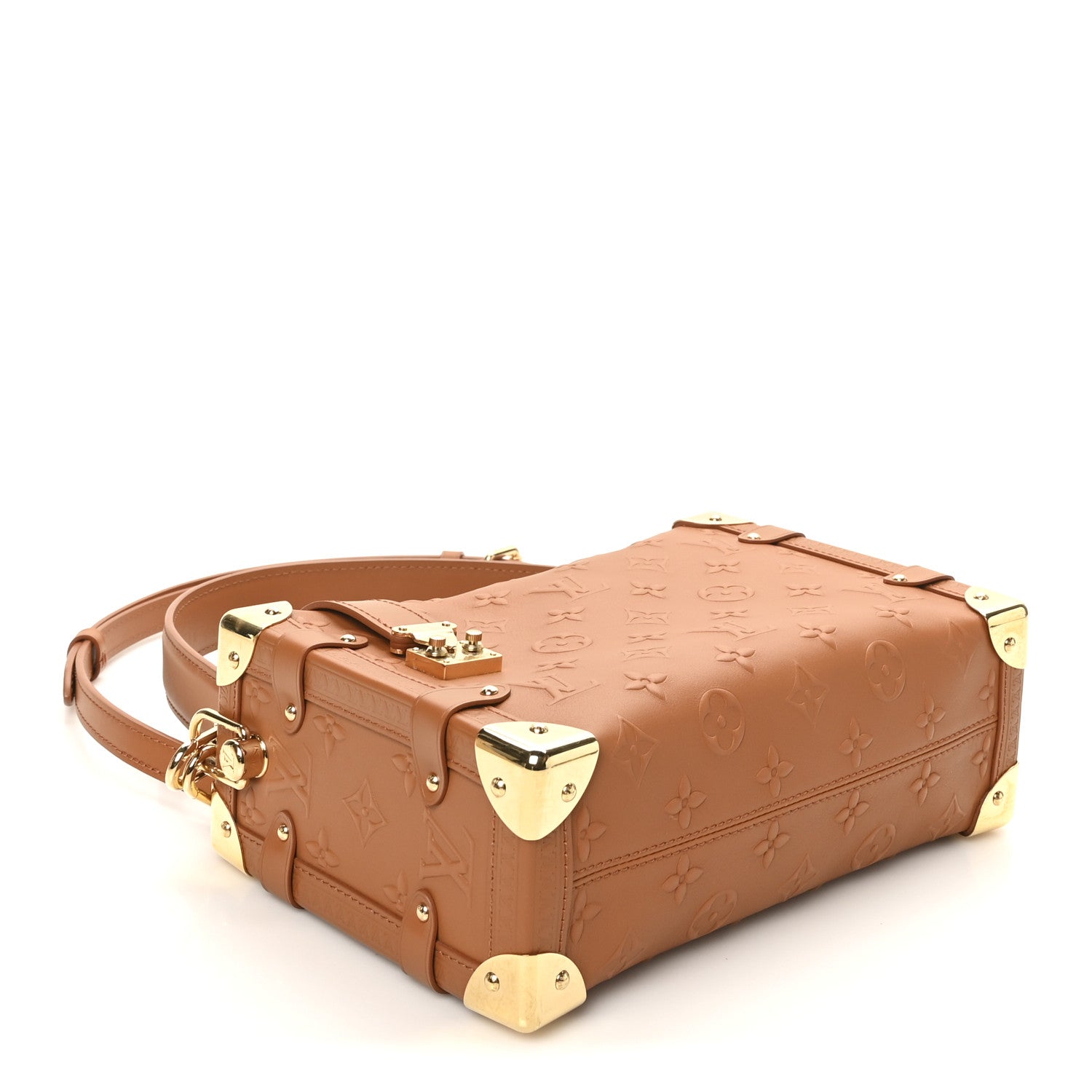 Calfskin Debossed Monogram Side Trunk Tan