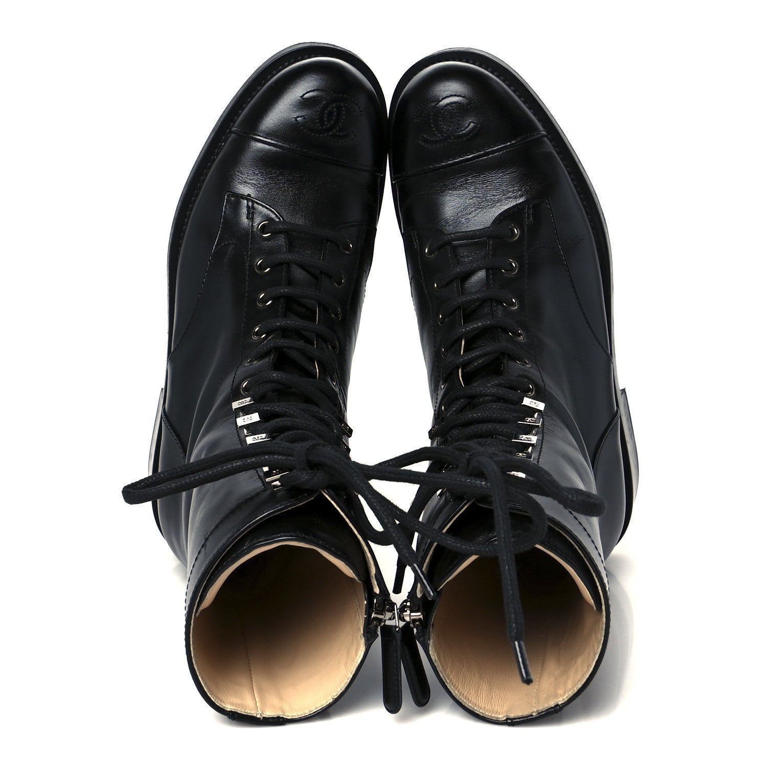 Calfskin Lace Up Combat Boots 38 Black