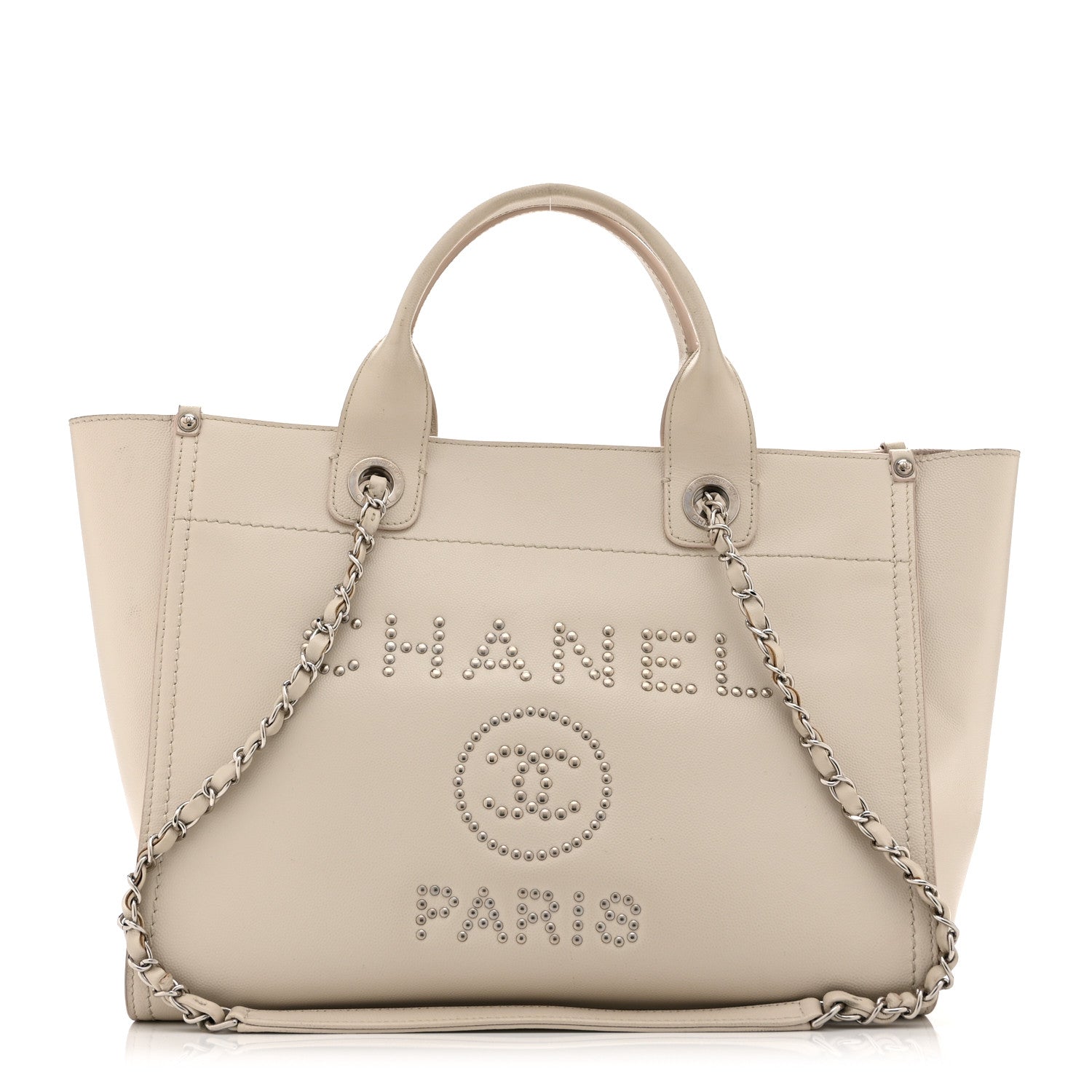 Caviar Small Studded Deauville Tote Ivory