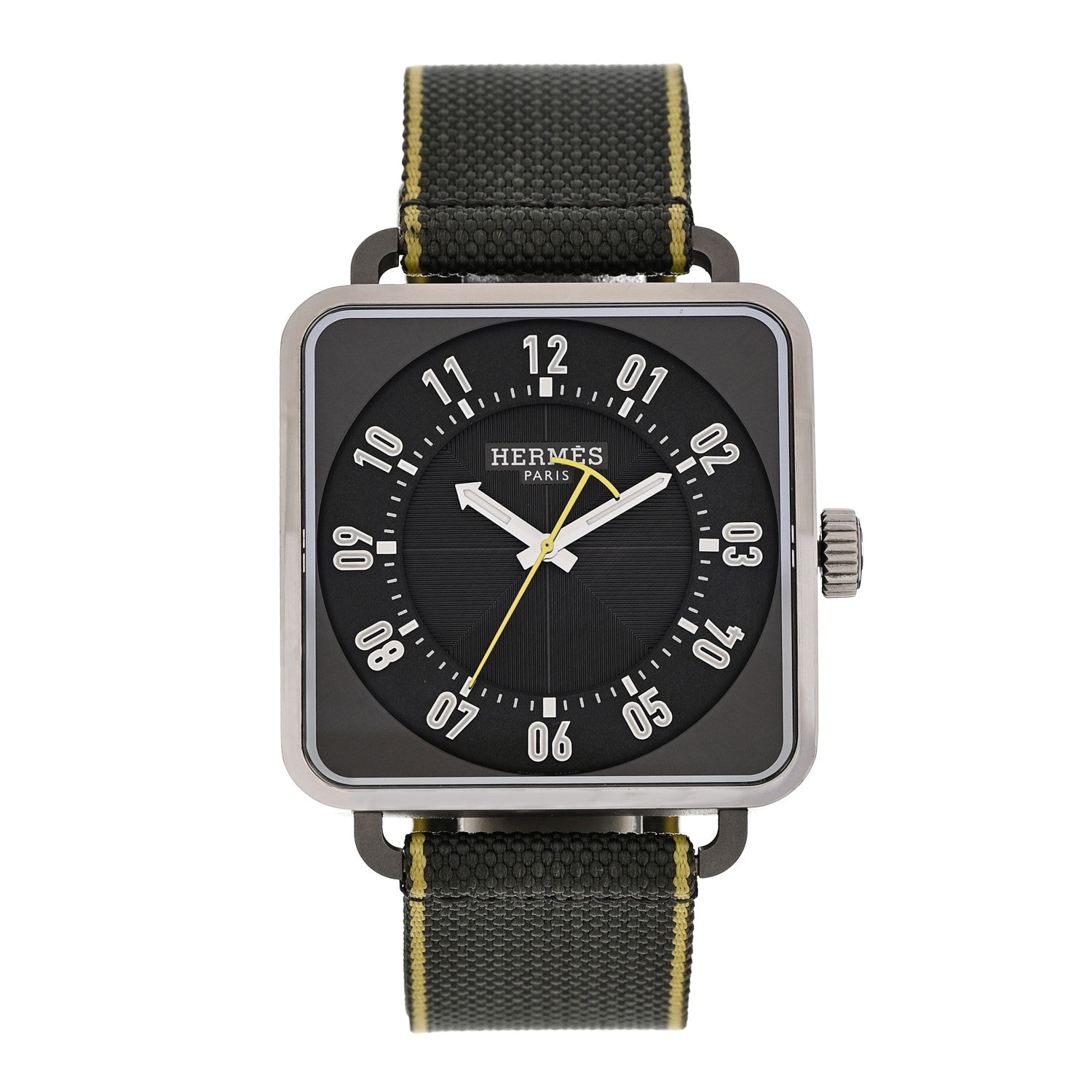 Stainless Steel Fabric 38mm Carre H Automatic Watch Gris Perle