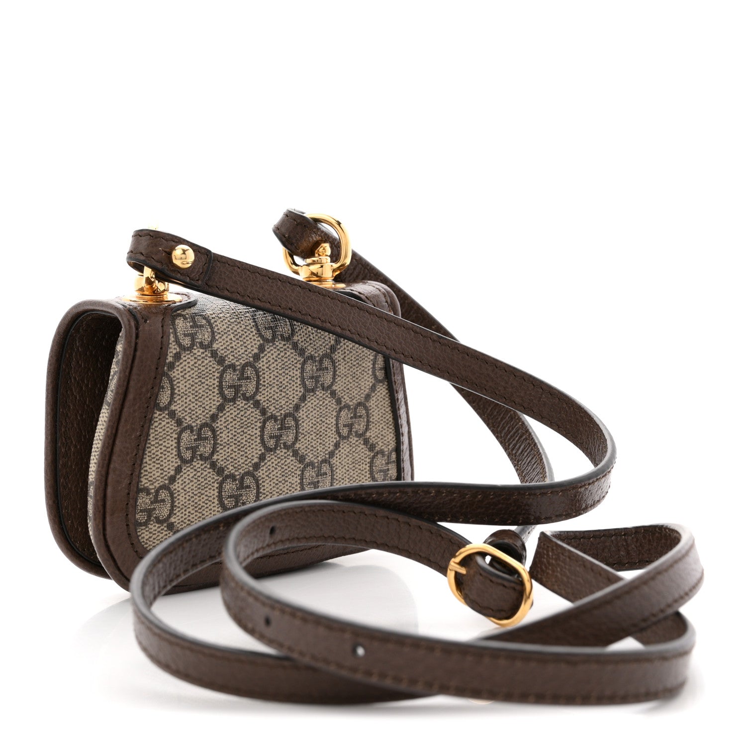GG Supreme Monogram Textured Dollar Calfskin Blondie Card Case Wallet with Strap Beige Ebony New Acero