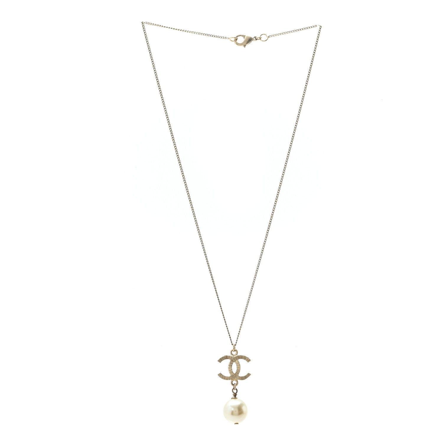 Metal Textured CC Pearl Drop Necklace Gold