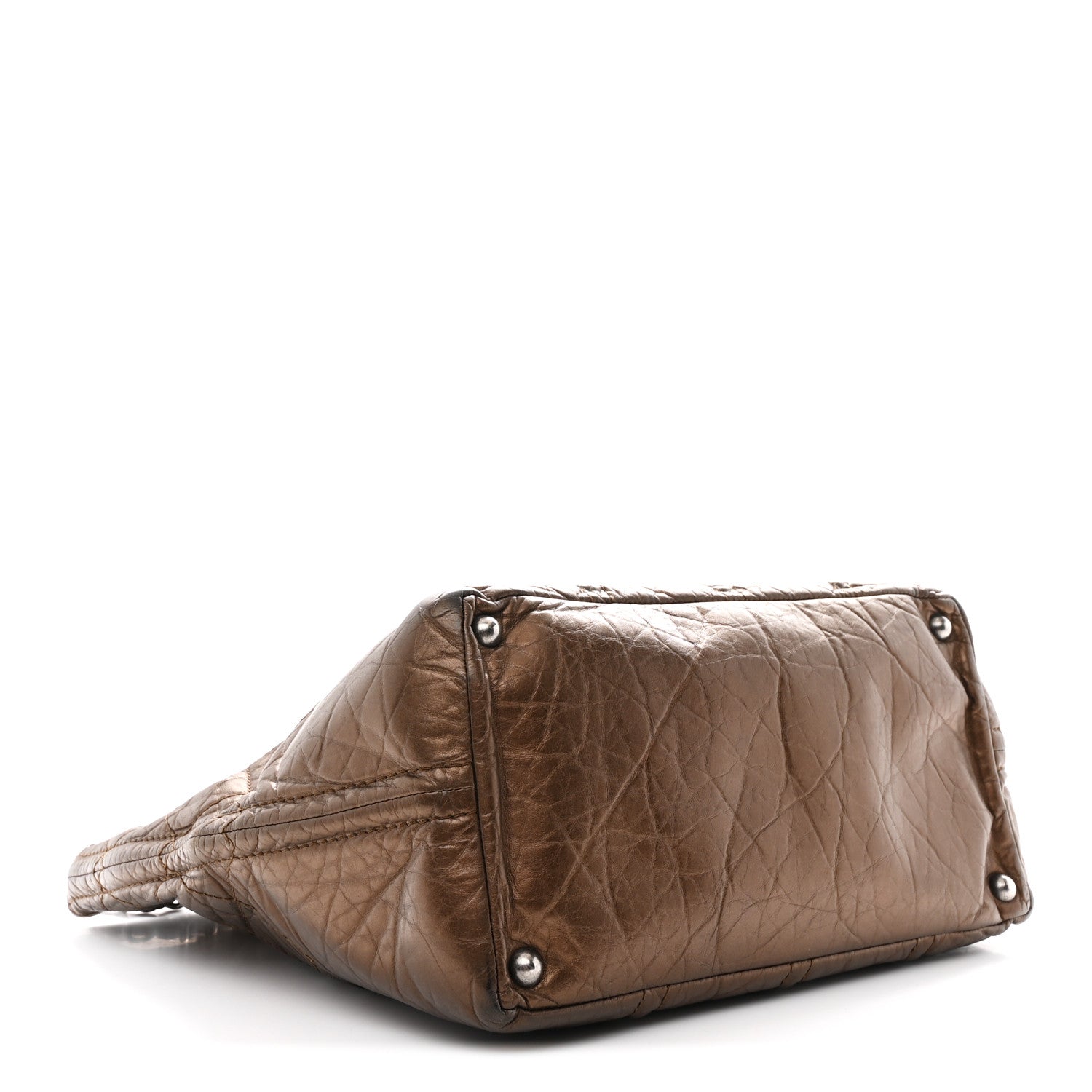 Metallic Aged Calfskin Small Shopping In Moscow Tote Bronze