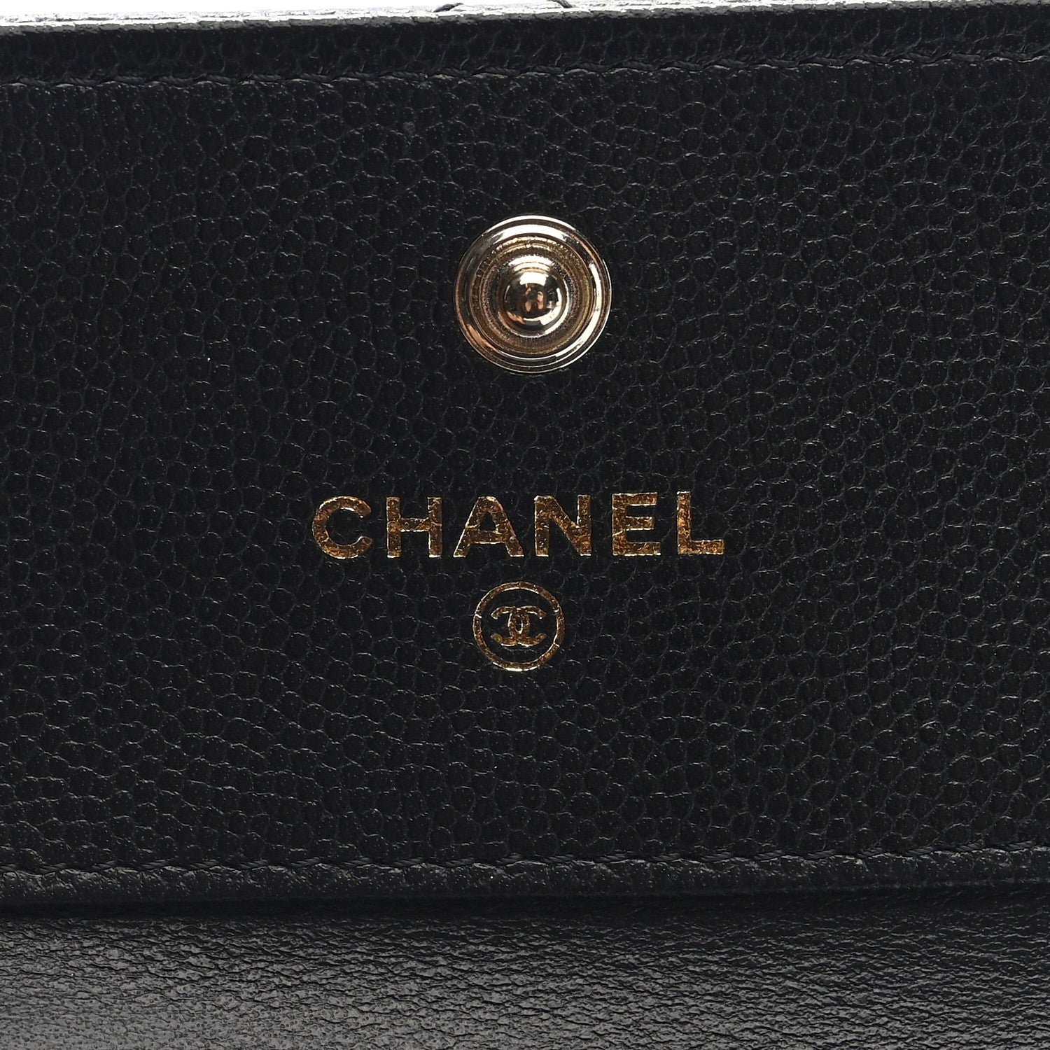 Caviar Quilted Chain Embossed Compact Flap Wallet Black