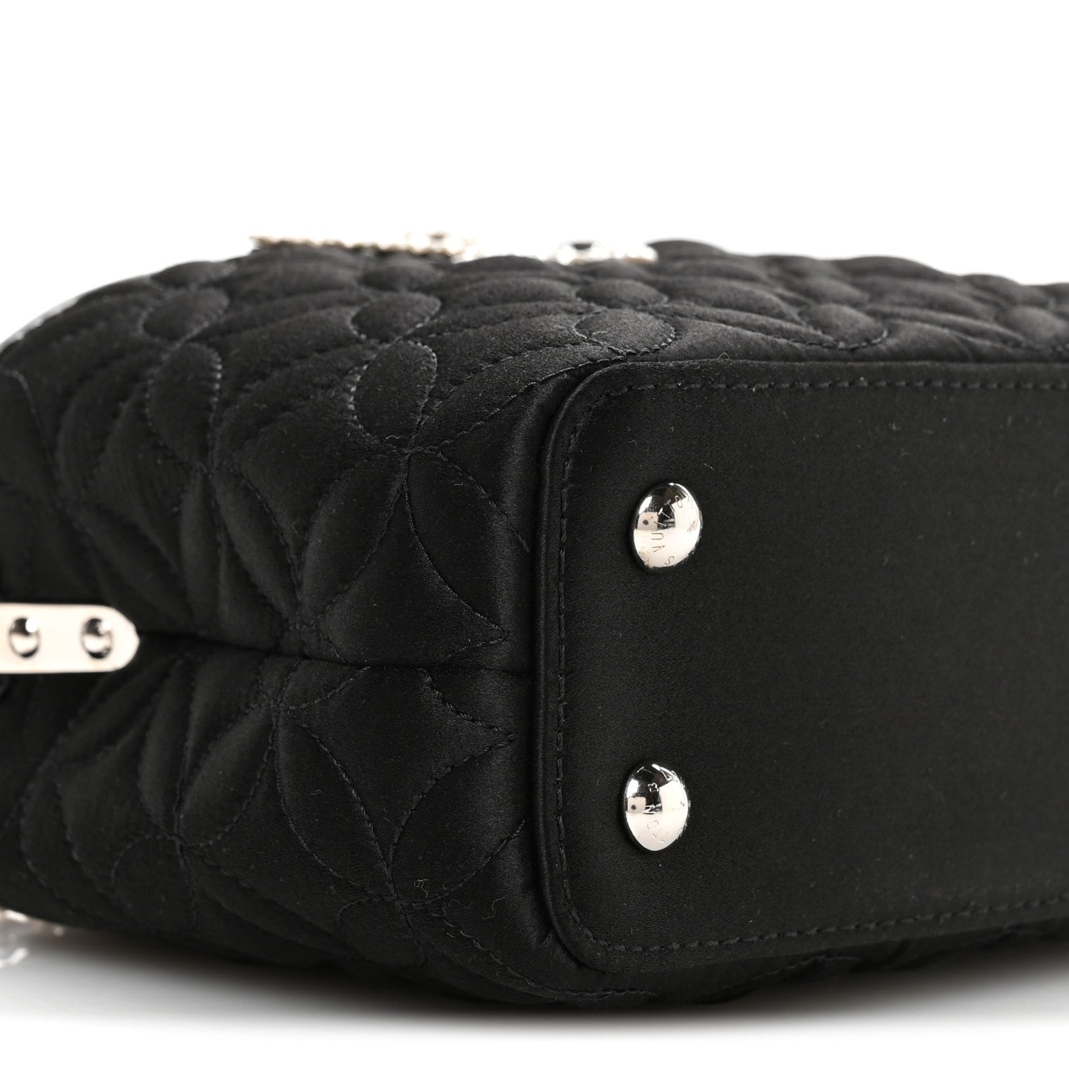 Satin Quilted Flower Crystal Mini Capucines Black
