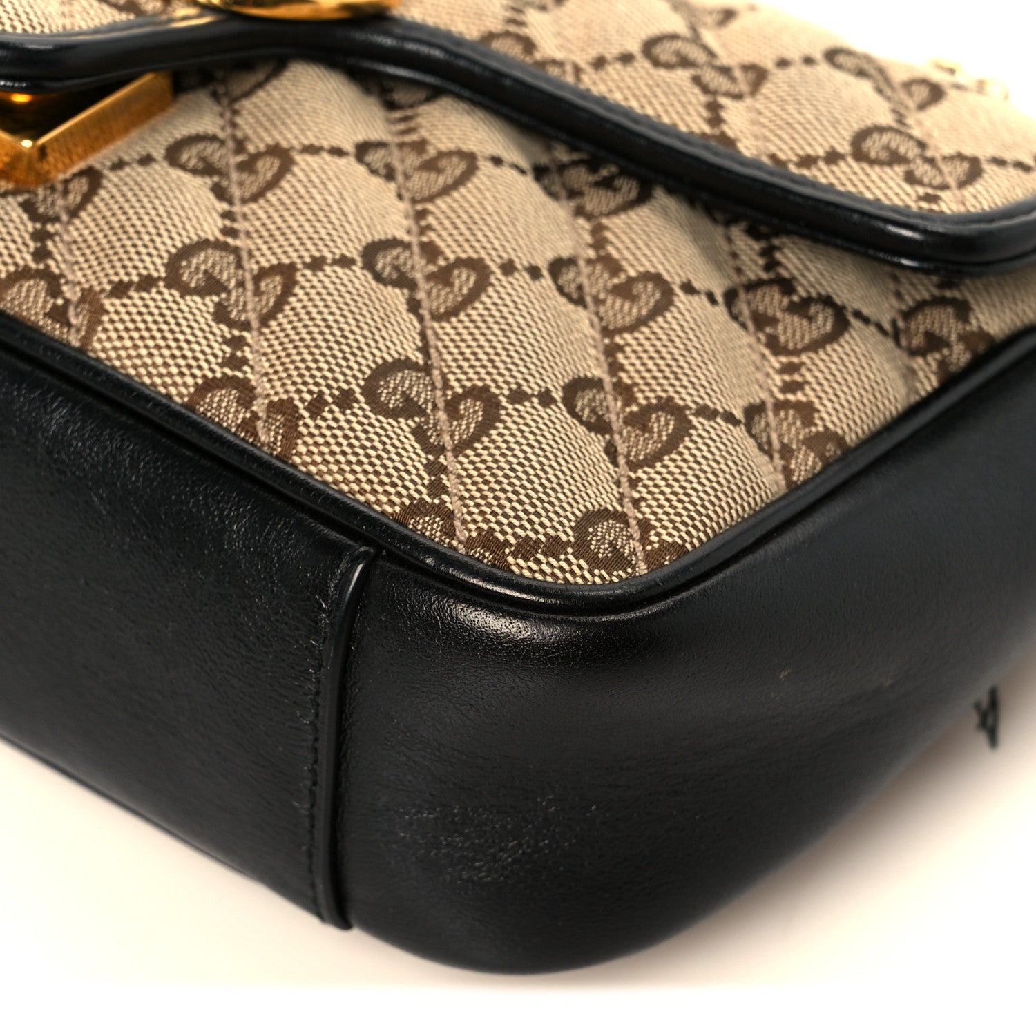 Monogram Matelasse Diagonal Mini GG Marmont Shoulder Bag Beige Black