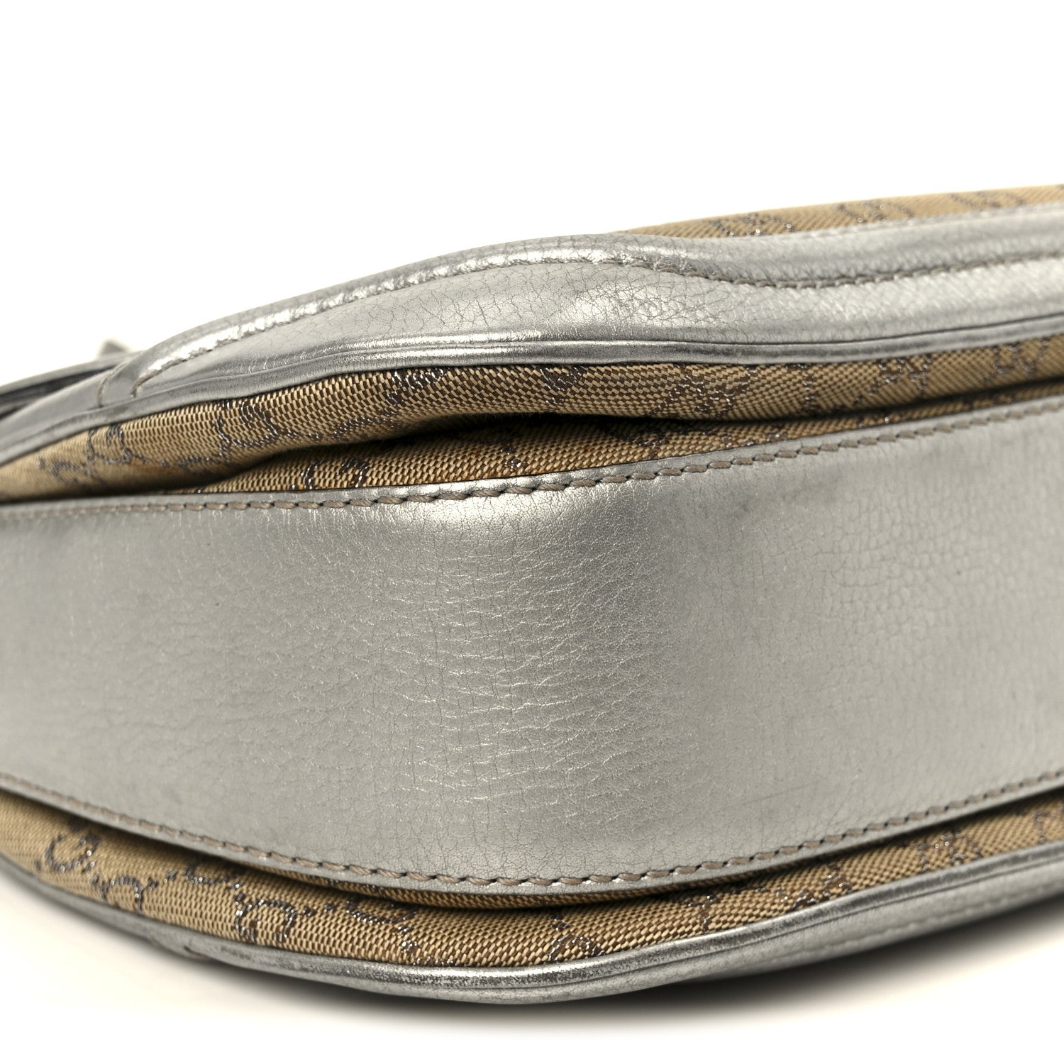 Monogram Metallic Calfskin Medium New Bamboo Top Handle Bag Silver Beige