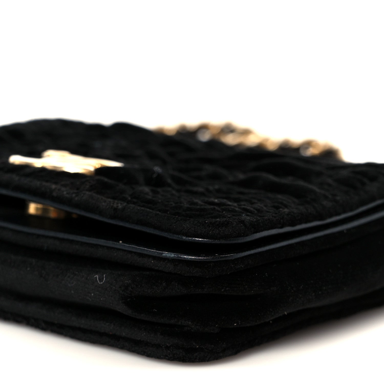Velvet Quilted Camellia Velvet Flap Coin Purse With Chain Black