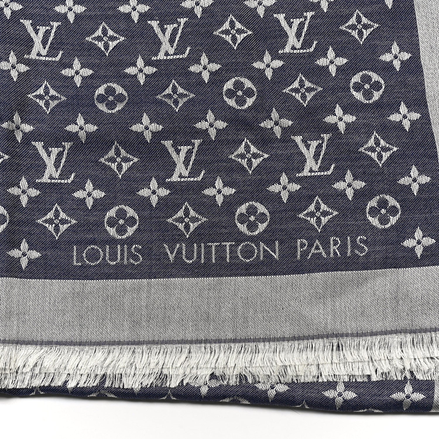 Silk Wool Monogram Denim Shawl Blue