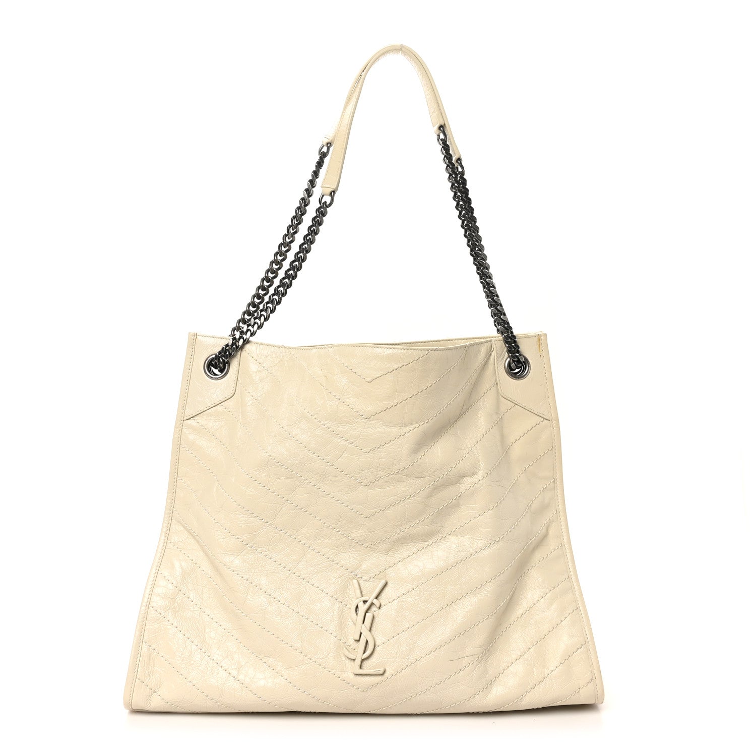 Crinkled Calfskin Matelasse Monogram Large Niki Shopper Tote Cream Soft