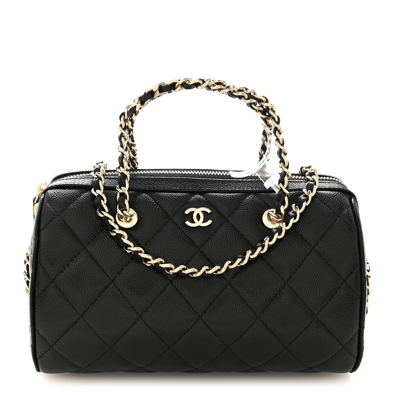 Caviar Quilted Barrel Clutch With Chain Black