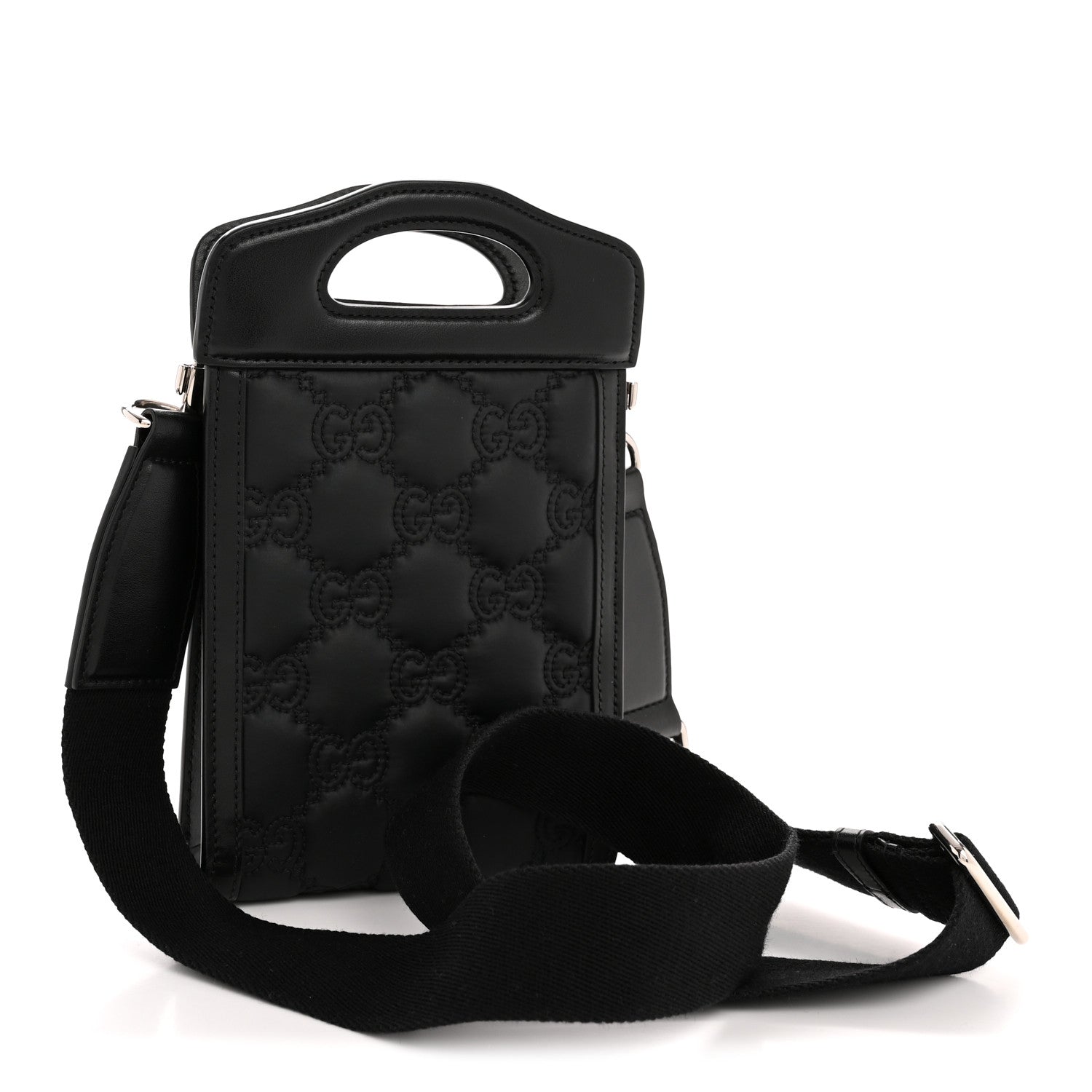 Nylon Calfskin Enamel GG Matelasse Mini Top Slip Handle Crossbody Bag Black