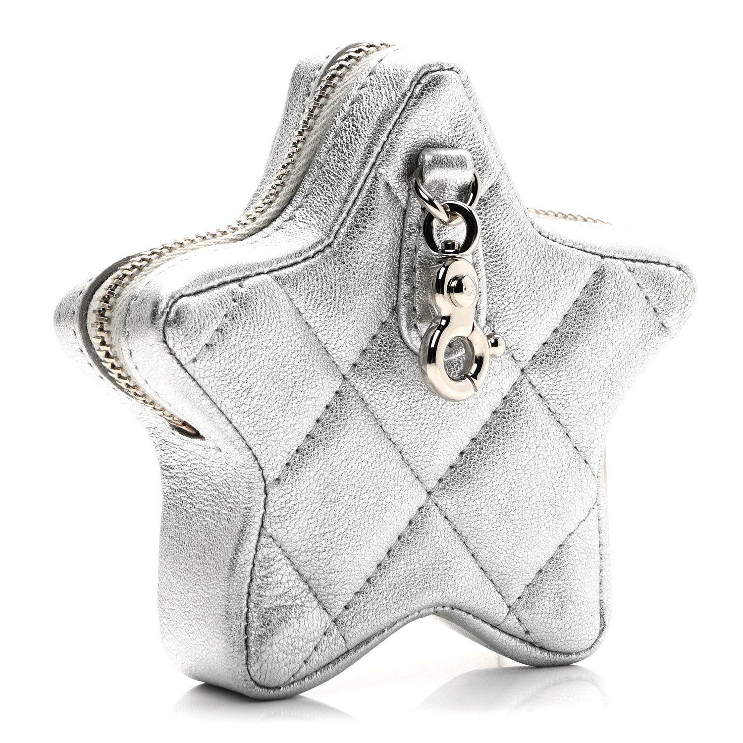 Metallic Lambskin Walk Of Fame Star Clip On Coin Purse Silver