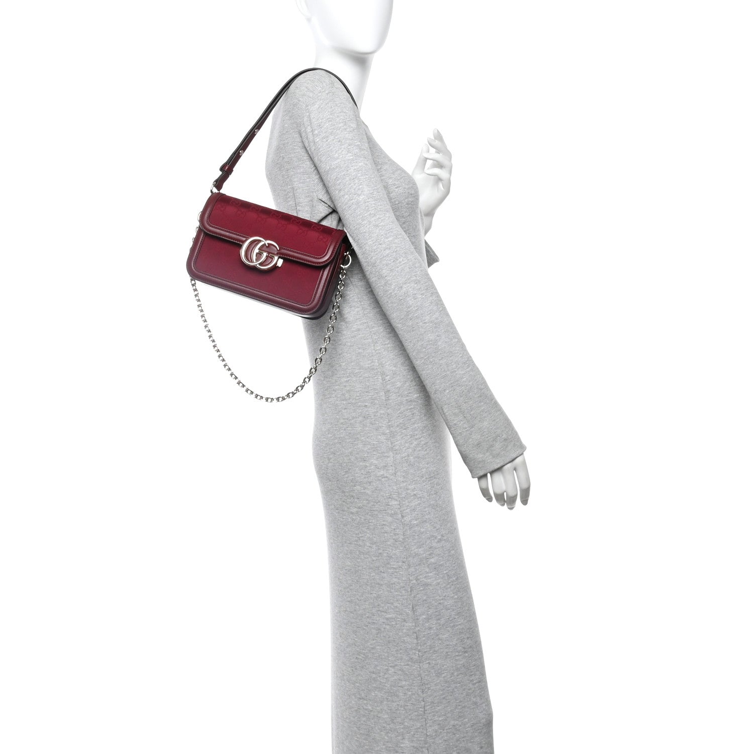 Crepe Wool Silk GG Monogram Go Small Shoulder Bag Rosso Ancora