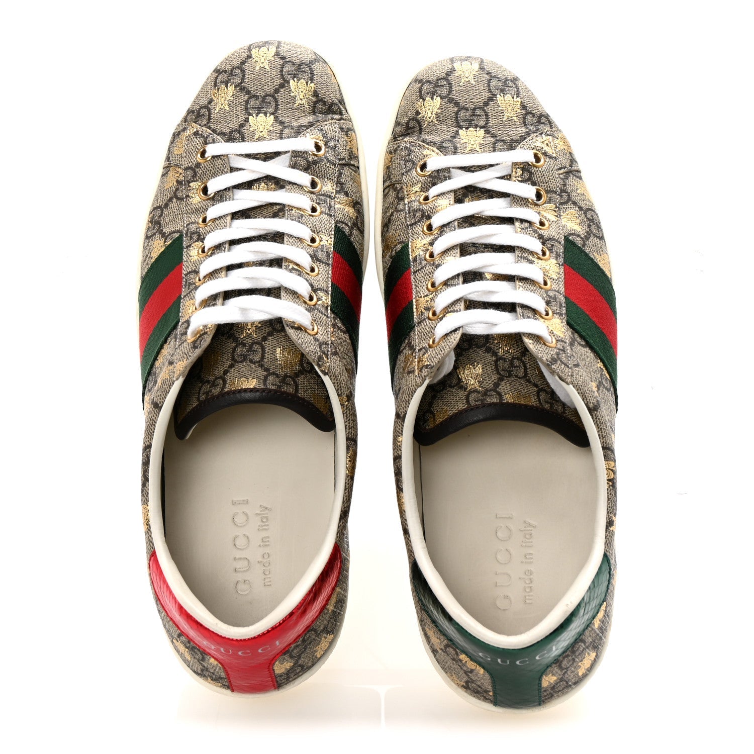 GG Supreme Monogram Bees Ayers Web Mens Ace Sneakers 9 Beige Oro Green Red