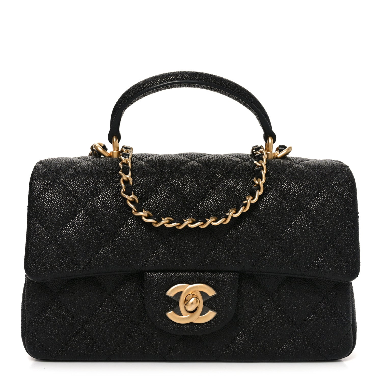 Caviar Quilted Mini Top Handle Rectangular Flap Black