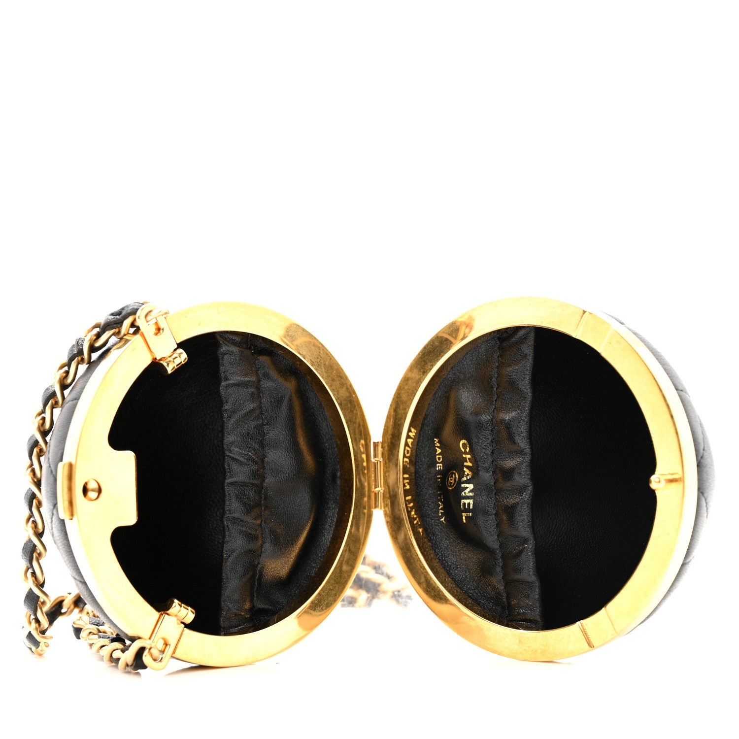 Lambskin Quilted Sphere Minaudiere Chain Clutch Black