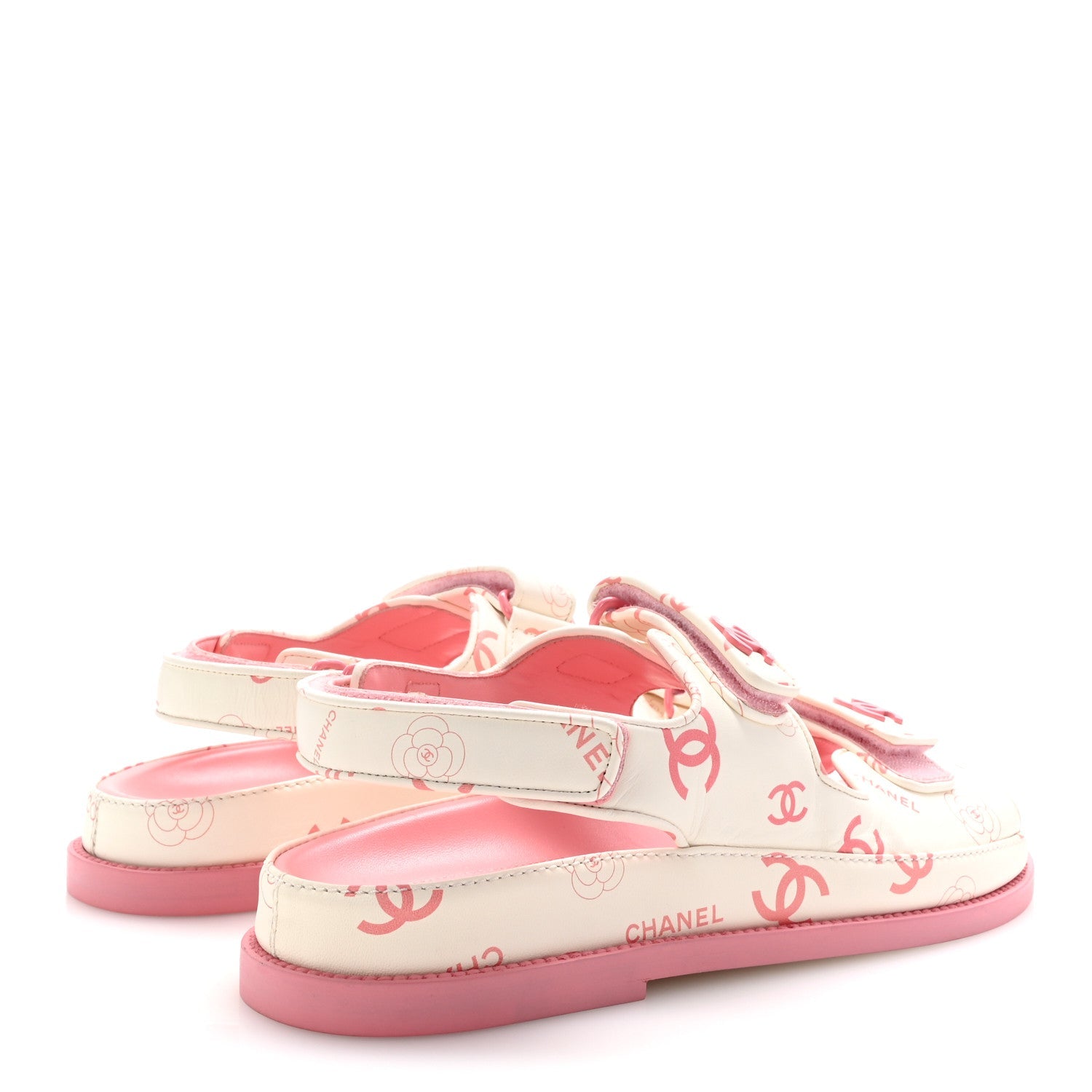 Lambskin Printed CC Velcro Dad Sandals 40 White Pink
