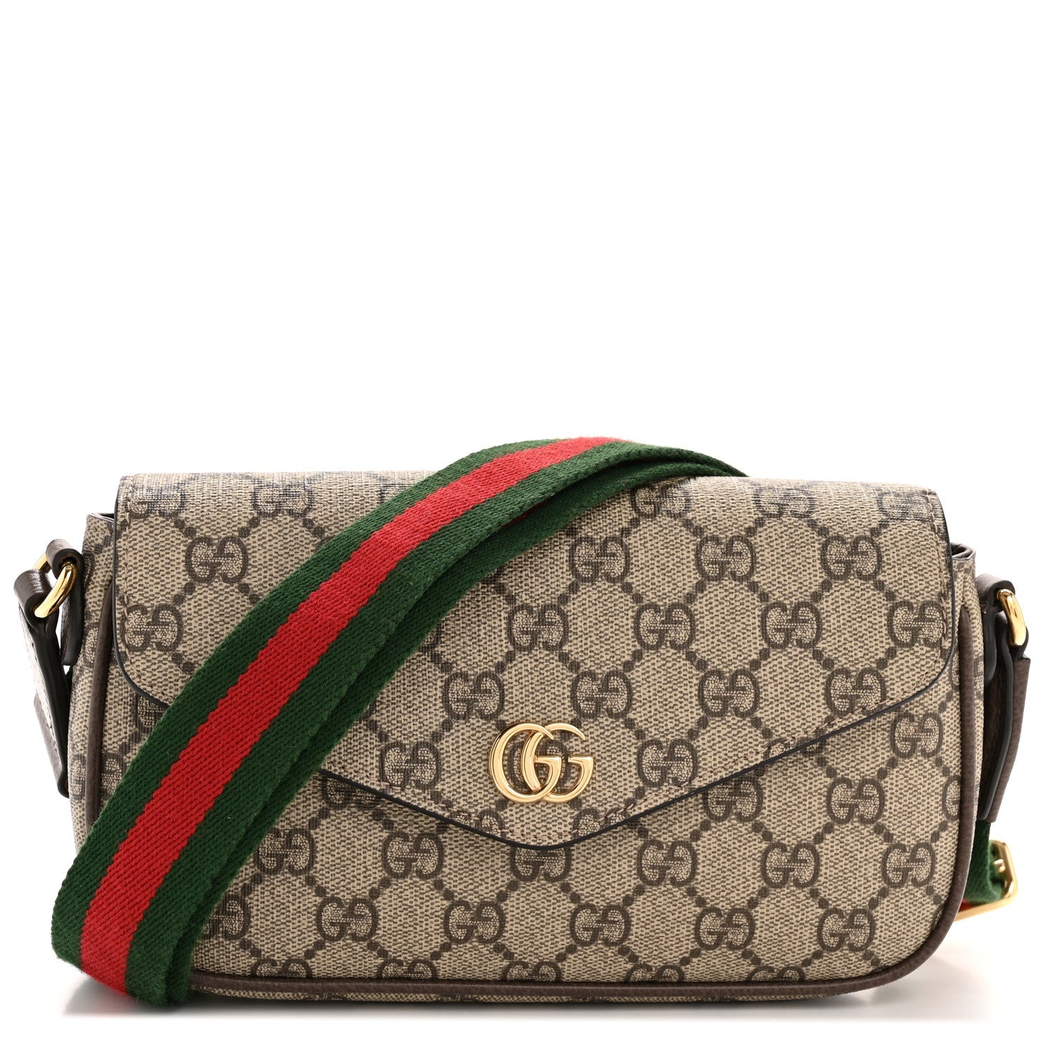GG Supreme Monogram Textured Dollar Calfskin Web Mini Ophidia Envelope Shoulder Bag Beige Ebony New Acero