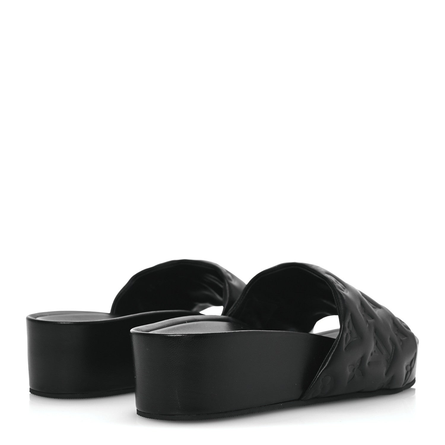 Lambskin Embossed Monogram Jumbo Flatform Mule Sandals 40 Black
