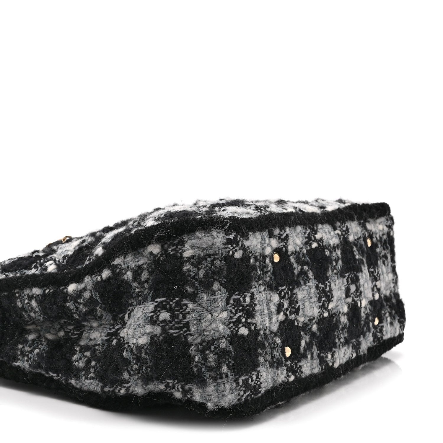 Tweed Shearling Quilted Lambskin Shopping Tote  Black Grey