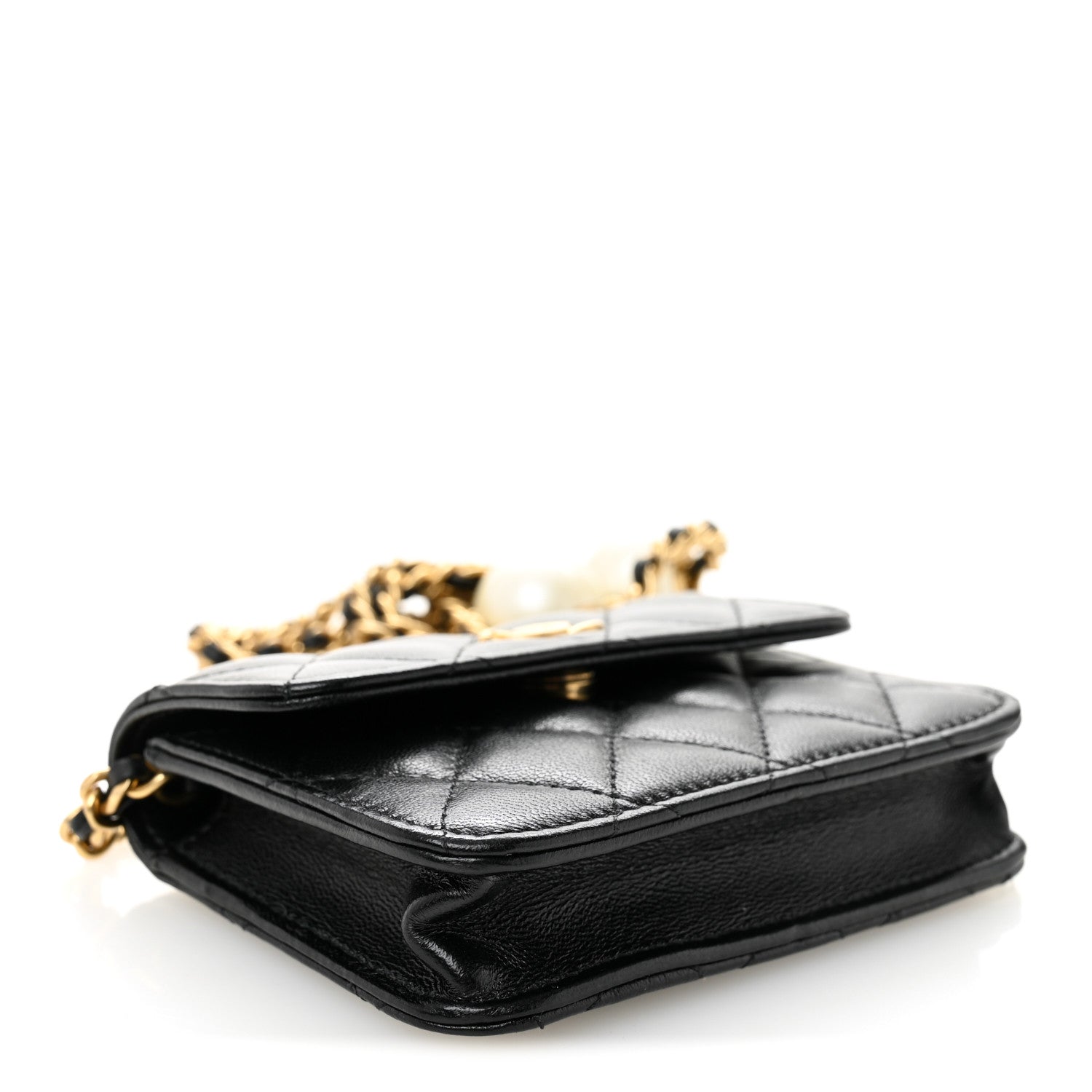 Lambskin Quilted Maxi Pearl Clutch With Chain Black