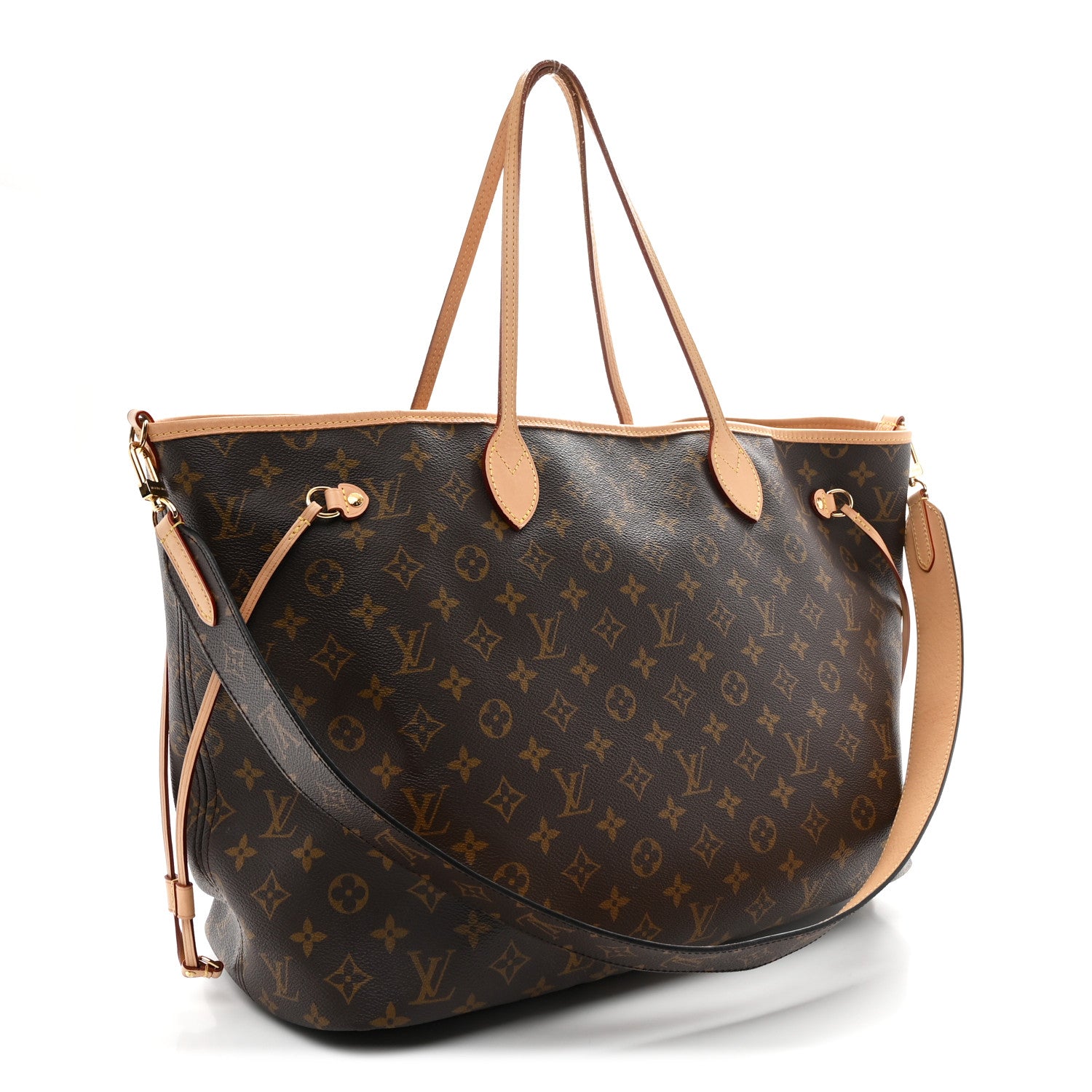 Monogram Stamped Inside Out Neverfull Bandouliere GM Beige