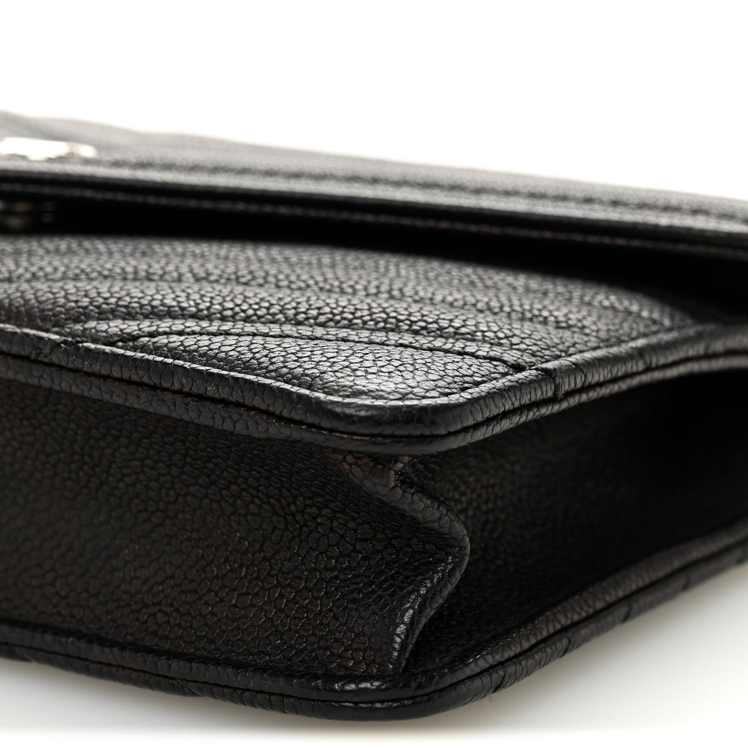 Goatskin Chevron Quilted Statement Wallet On Chain WOC Black