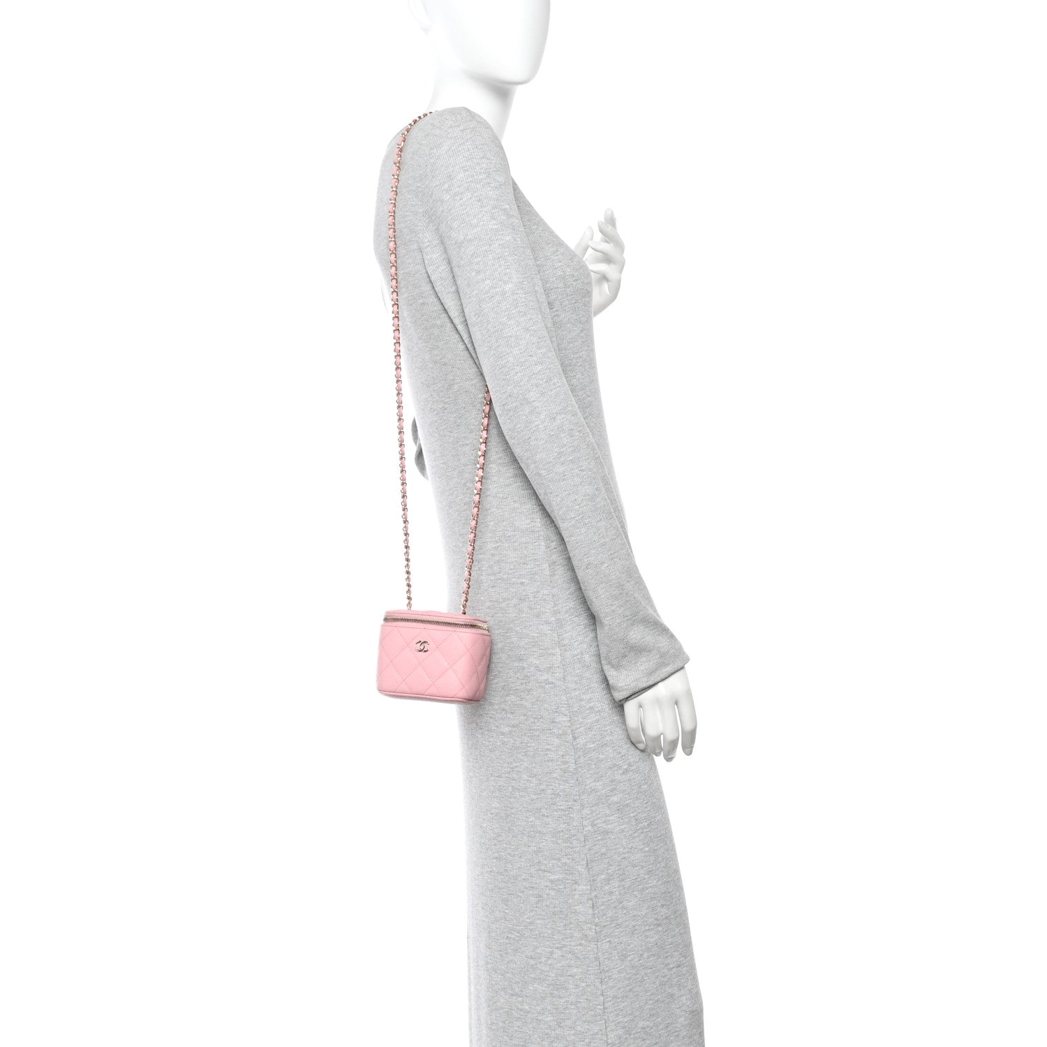 Caviar Quilted Mini Vanity Case With Chain Pink