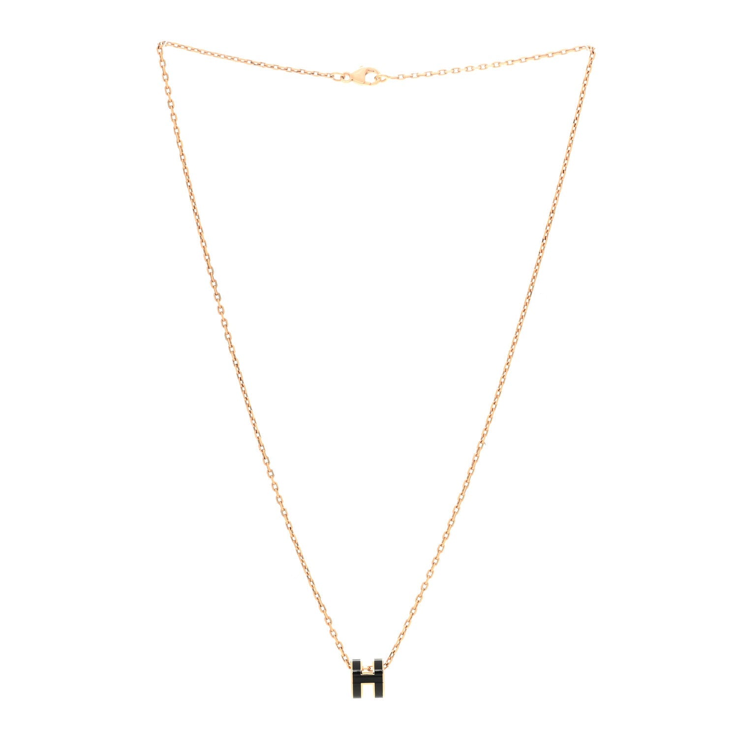 Lacquered Rose Gold Mini Pop H Pendant Necklace Black