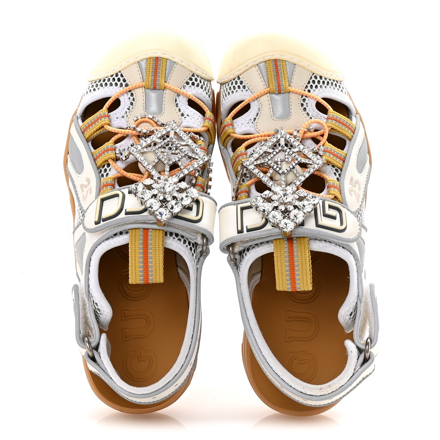 Mesh Fabric Tinsel Sport Sandals 37 White Silver