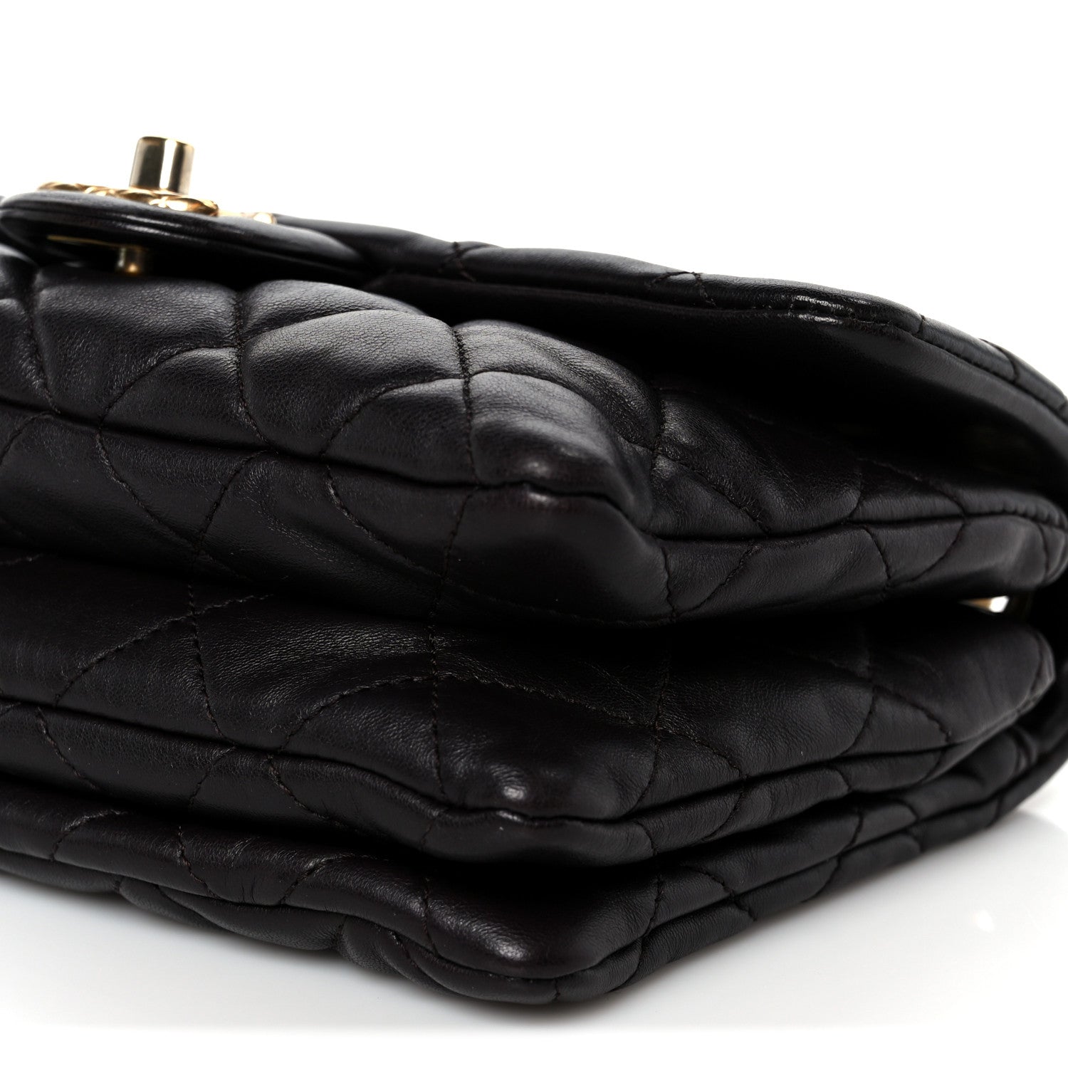 Lambskin Quilted Small Pillow Crush Flap Dark Brown