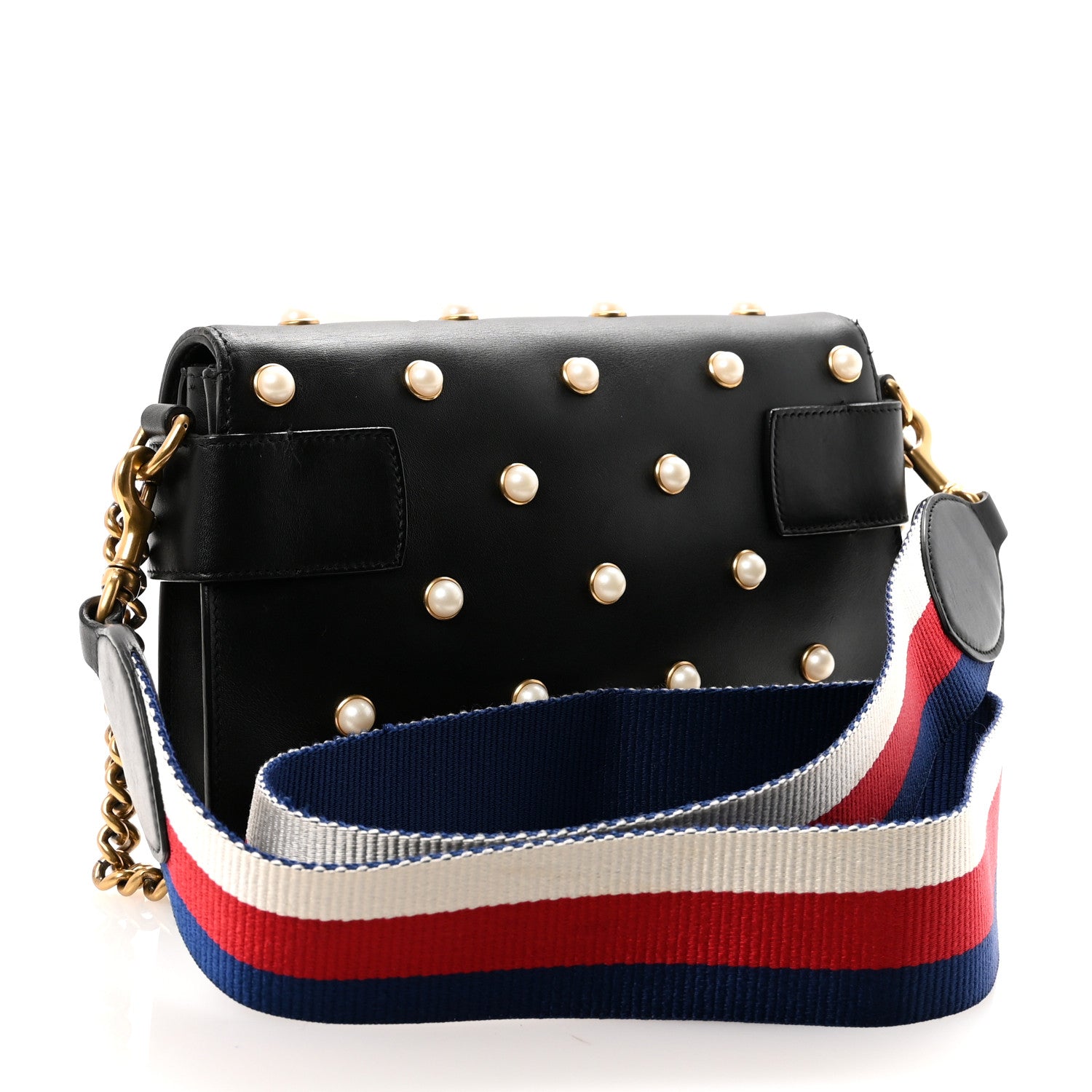 Nappa Pearl Studded Mini Queen Margaret Broadway Shoulder Bag Black