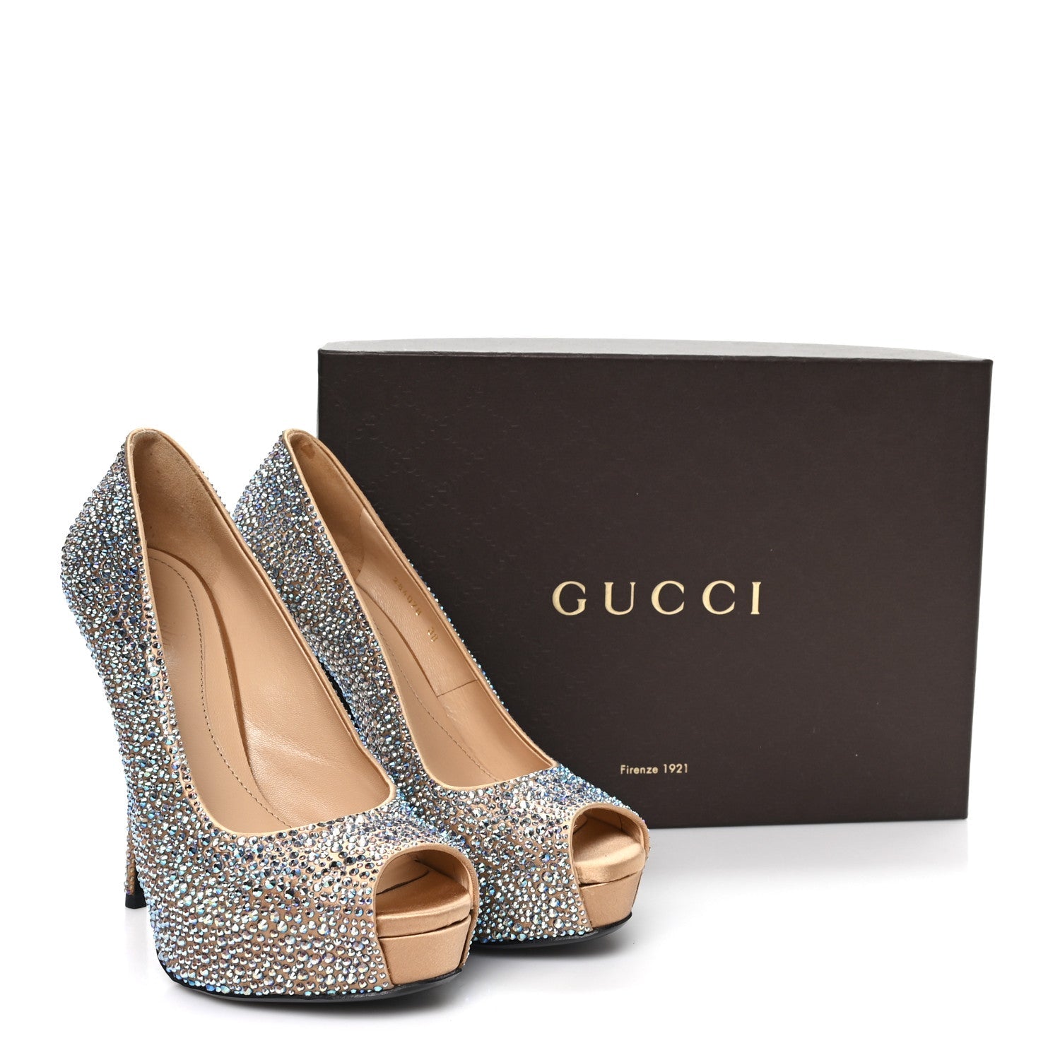 Satin Crystal Sofia Etoile Peep Toe Pumps 38 Blue