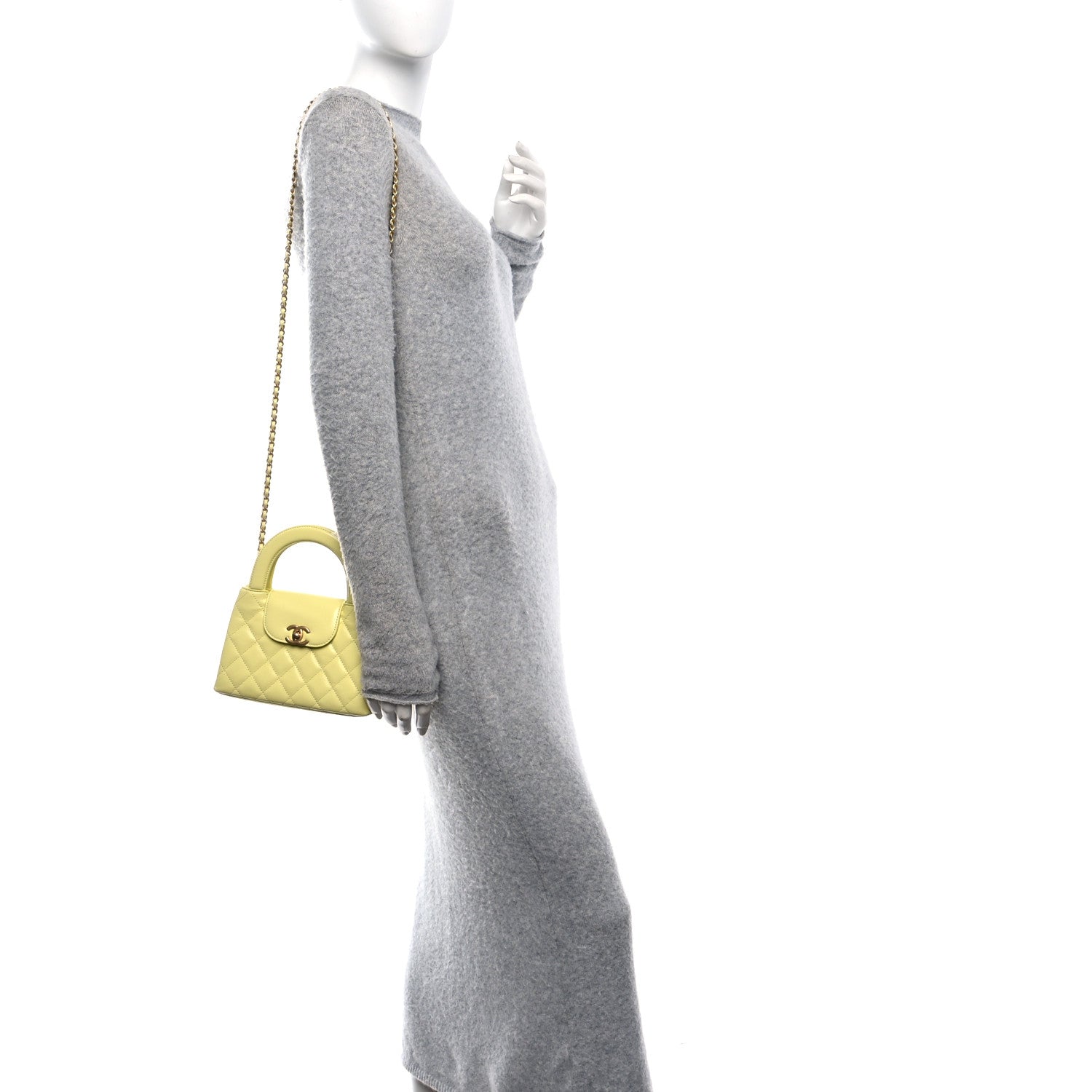 Shiny Aged Calfskin Quilted Nano Kelly Shopper Light Yellow
