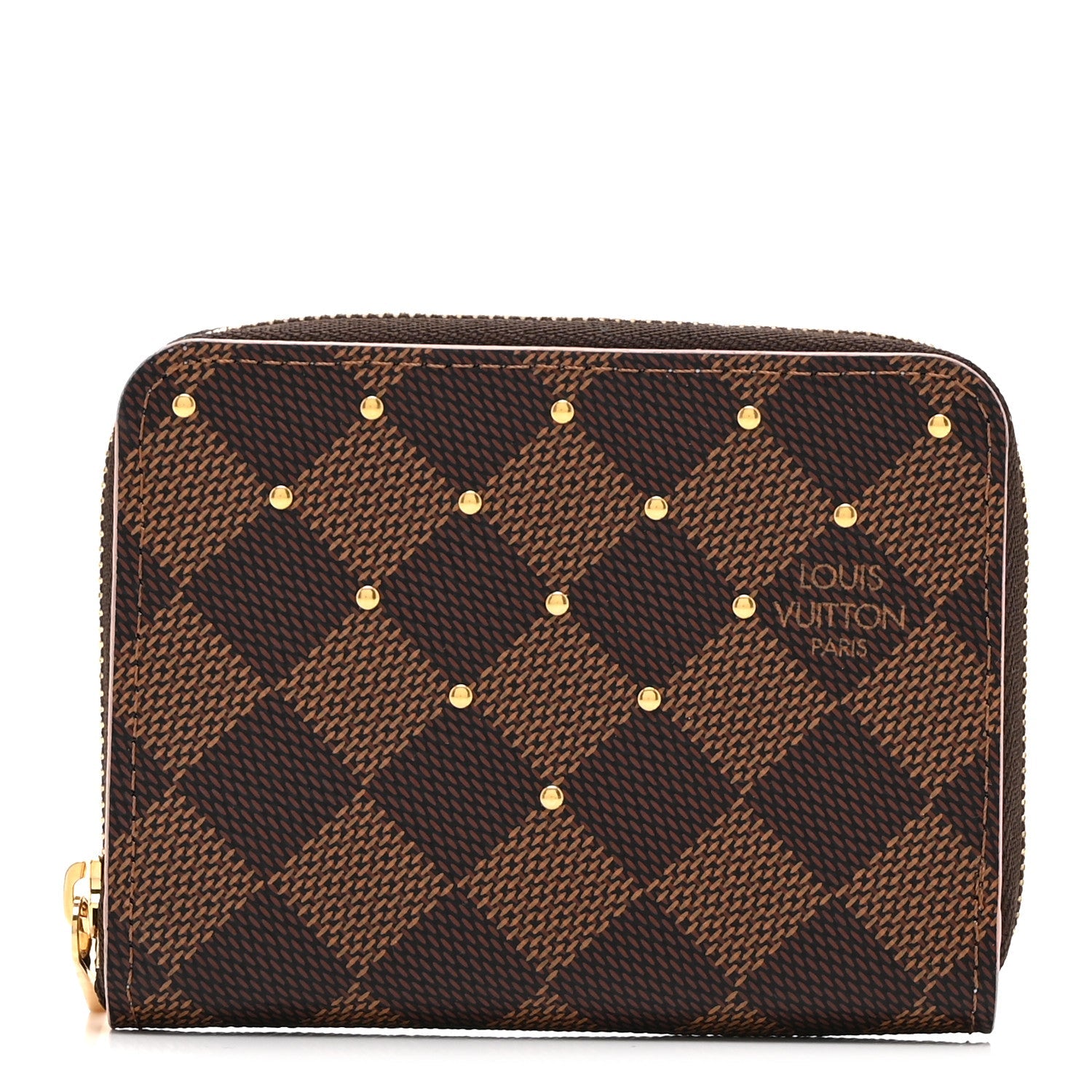 Damier Ebene Studded Zippy Coin Purse Rose Ballerine